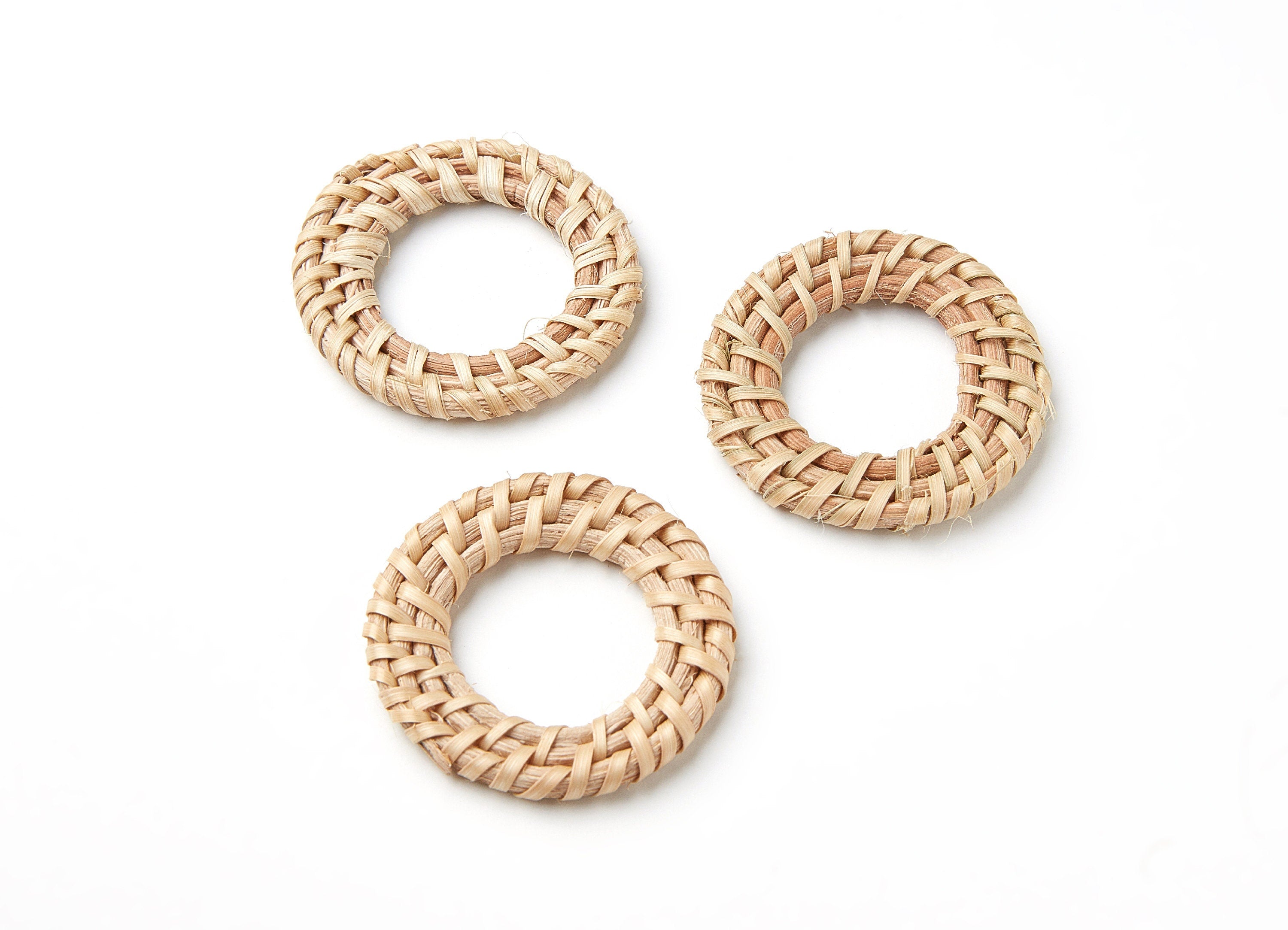 Handwoven Rattan Earrings - Round Shaped Rattan Pendant - Wooden Straw Earring - Jewellery Handmade - 41.2x41.2x4.57mm - RT1043 - DOMEDBAZAAR