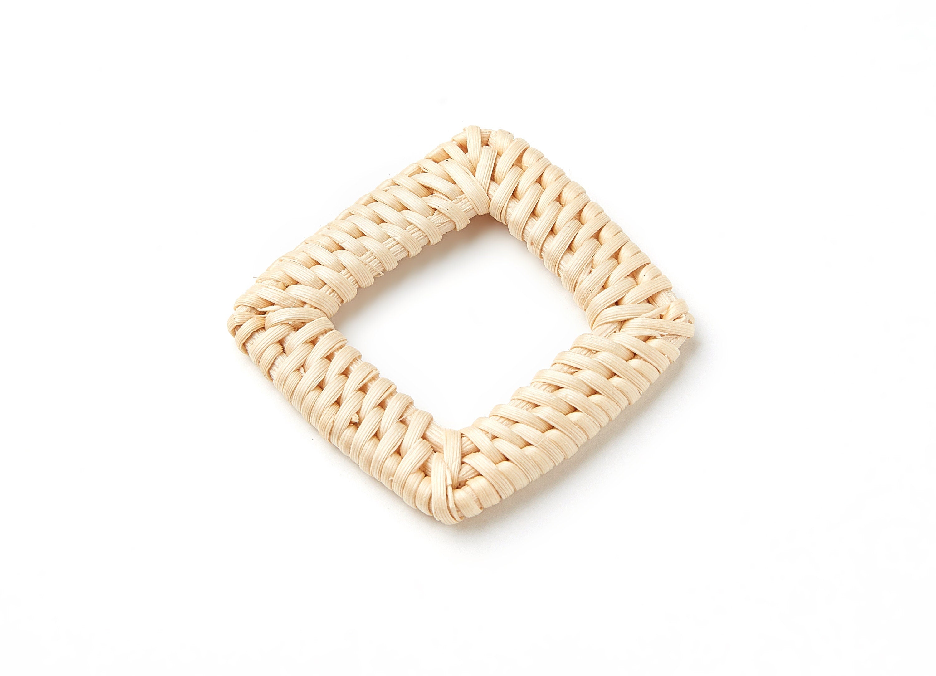 Handwoven Rattan Earrings - Rectangle Shaped Rattan Pendant - Wooden Straw Earring - Jewelery Handmade - 56.6x45.9x4.4mm - RT1061 - DOMEDBAZAAR