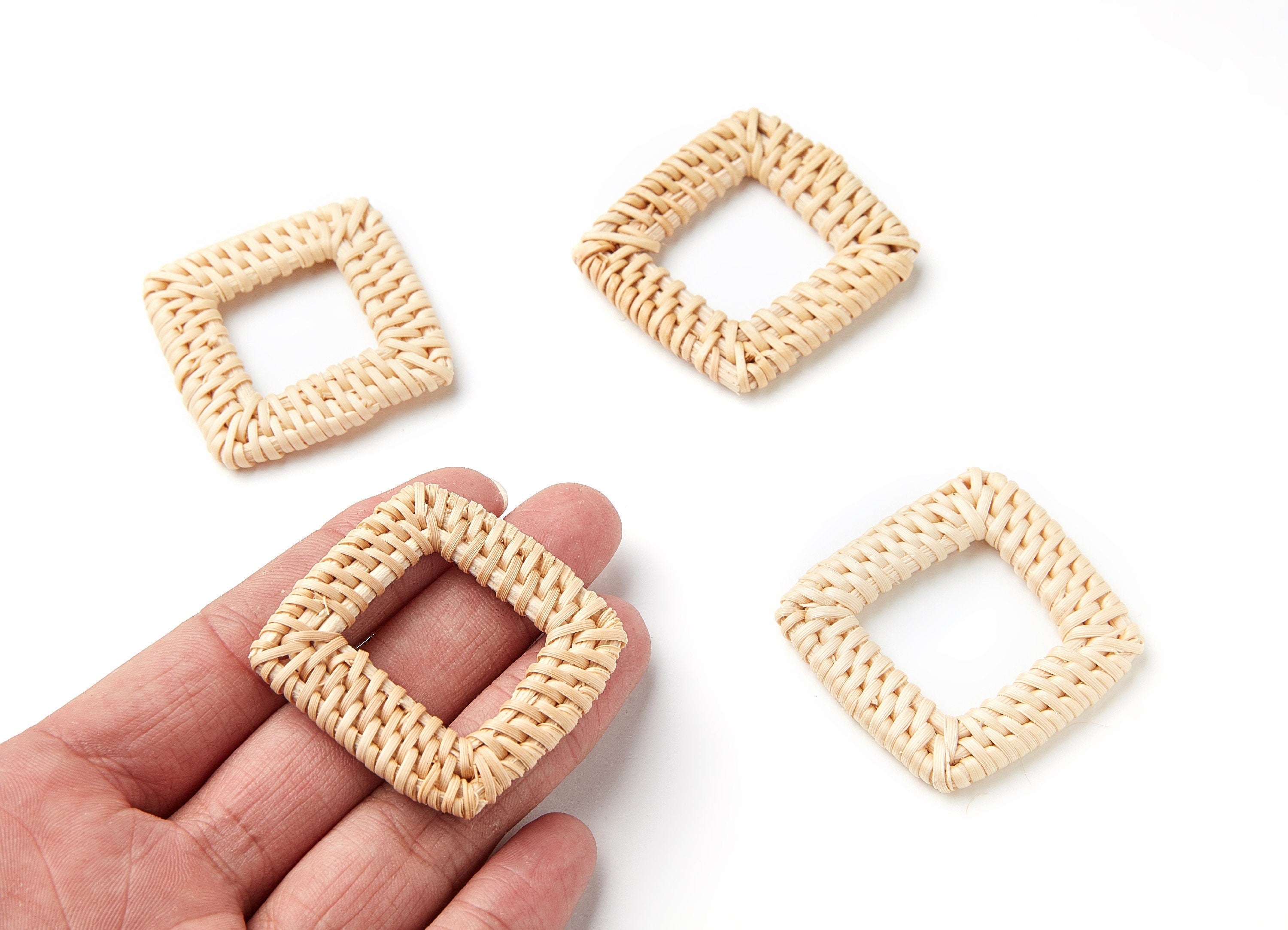 Handwoven Rattan Earrings - Rectangle Shaped Rattan Pendant - Wooden Straw Earring - Jewelery Handmade - 56.6x45.9x4.4mm - RT1061 - DOMEDBAZAAR