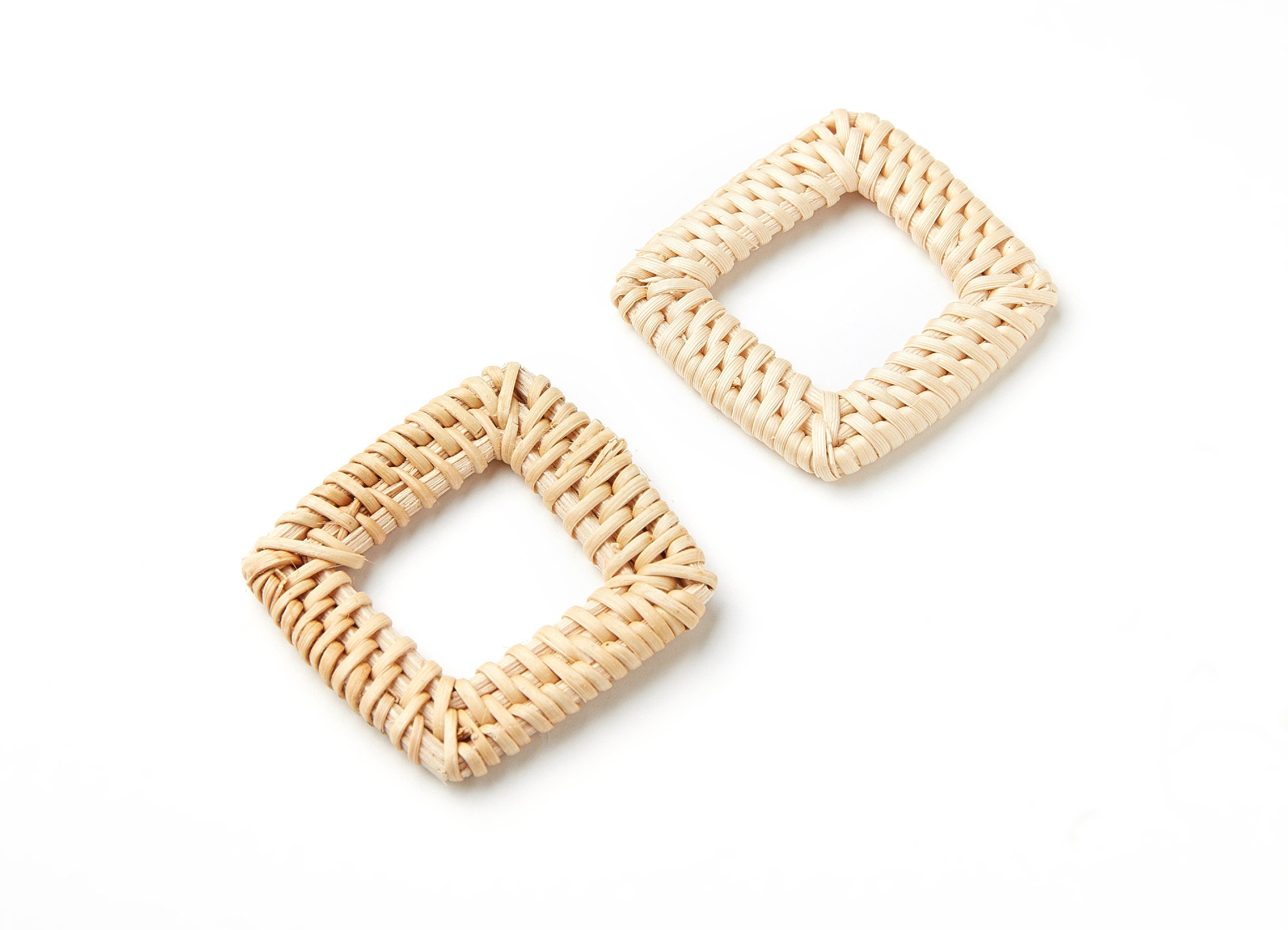Handwoven Rattan Earrings - Rectangle Shaped Rattan Pendant - Wooden Straw Earring - Jewelery Handmade - 56.6x45.9x4.4mm - RT1061 - DOMEDBAZAAR