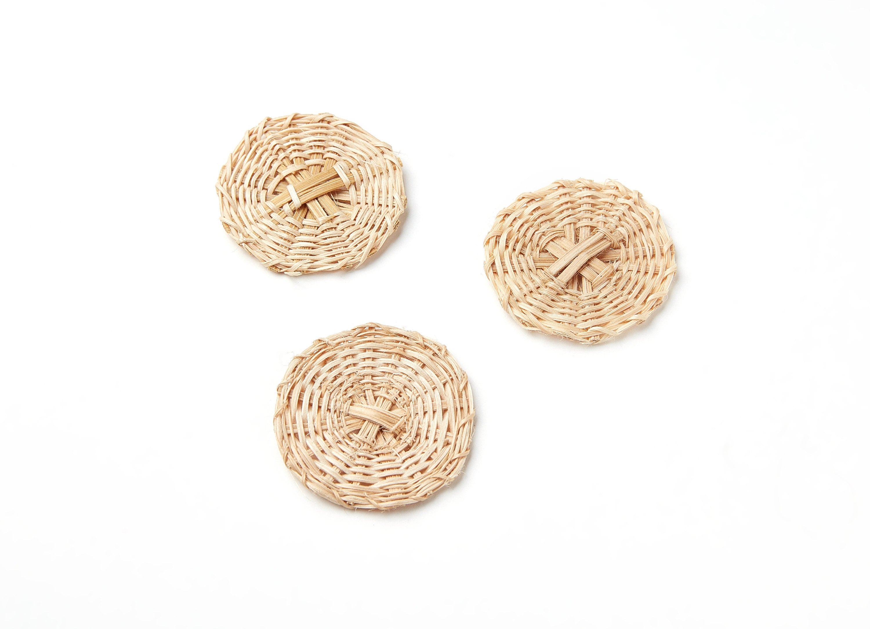 Handwoven Rattan Earrings - Coin Shaped Rattan Pendant - Wooden Straw Earring - Jewelery Handmade - 36.2x36.2x3.1mm - RT1058 - DOMEDBAZAAR
