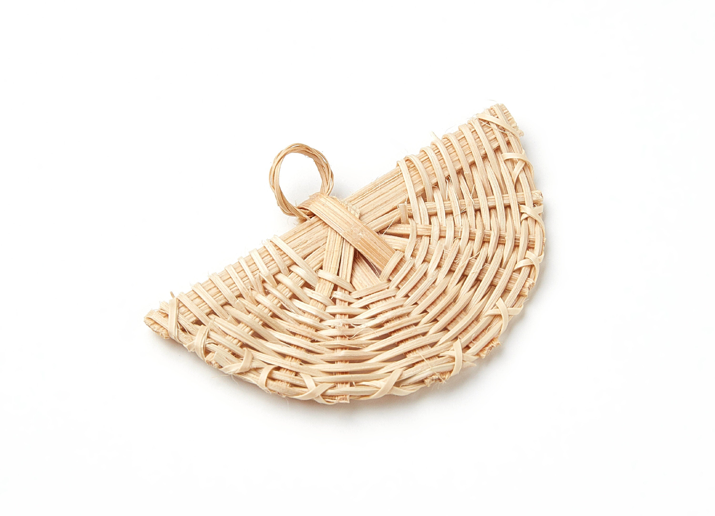 Handwoven Rattan Earrings - Fun Shaped Rattan Pendant - Wooden Straw Earring - Jewelery Handmade - 61.65x41.5x4.39mm - RT1064 - DOMEDBAZAAR