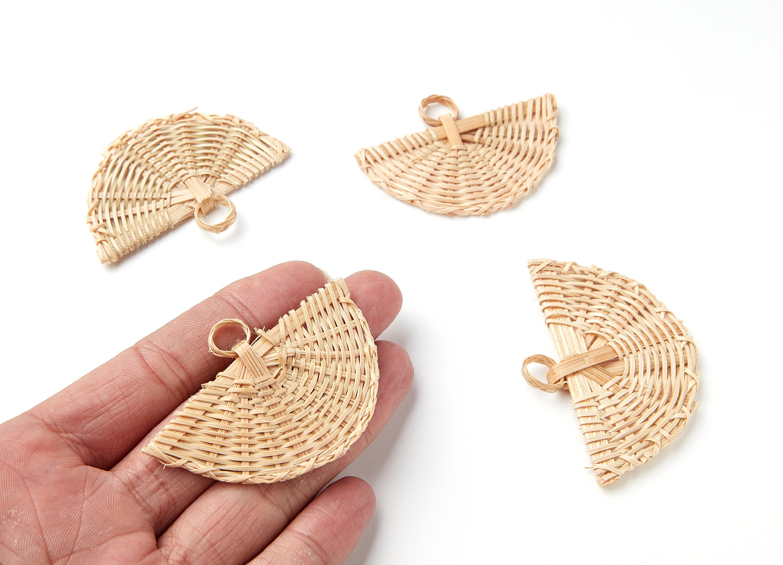 Handwoven Rattan Earrings - Fun Shaped Rattan Pendant - Wooden Straw Earring - Jewelery Handmade - 61.65x41.5x4.39mm - RT1064 - DOMEDBAZAAR