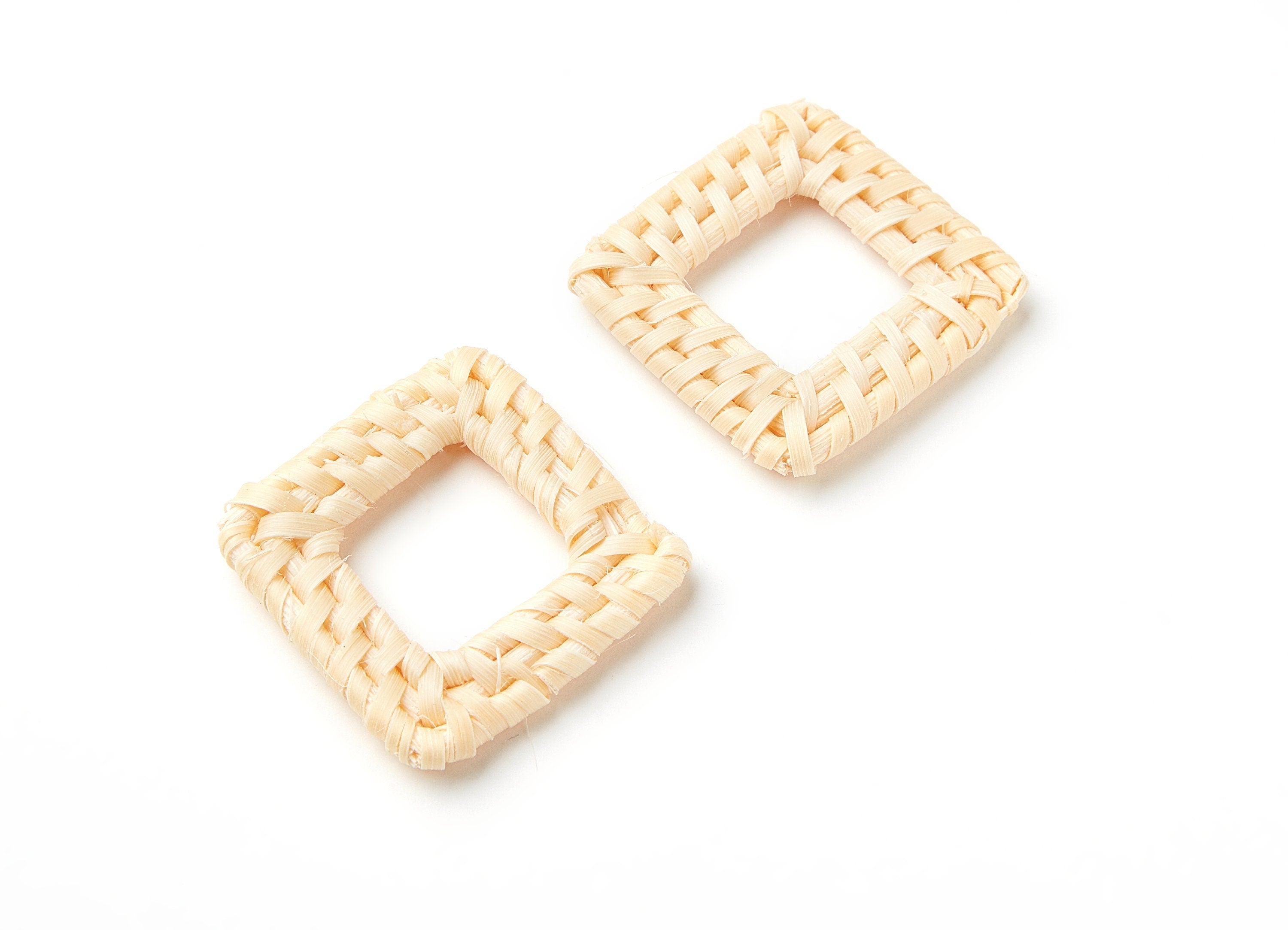 Handwoven Rattan Earrings - Rectangle Shaped Rattan Pendant - Wooden Straw Earring - Jewelery Handmade - 53.25x41x4.65mm - RT1063 - DOMEDBAZAAR