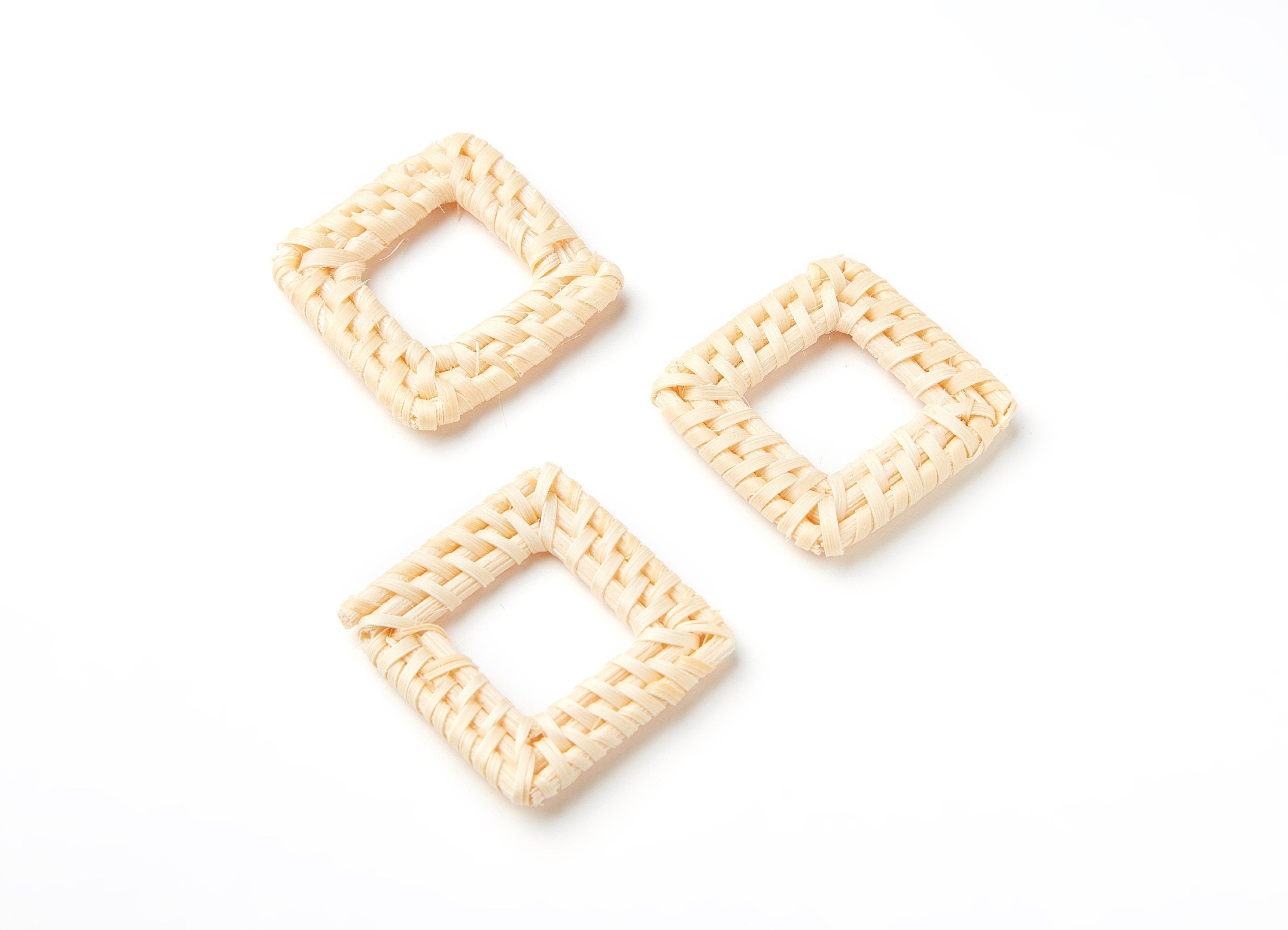 Handwoven Rattan Earrings - Rectangle Shaped Rattan Pendant - Wooden Straw Earring - Jewelery Handmade - 53.25x41x4.65mm - RT1063 - DOMEDBAZAAR