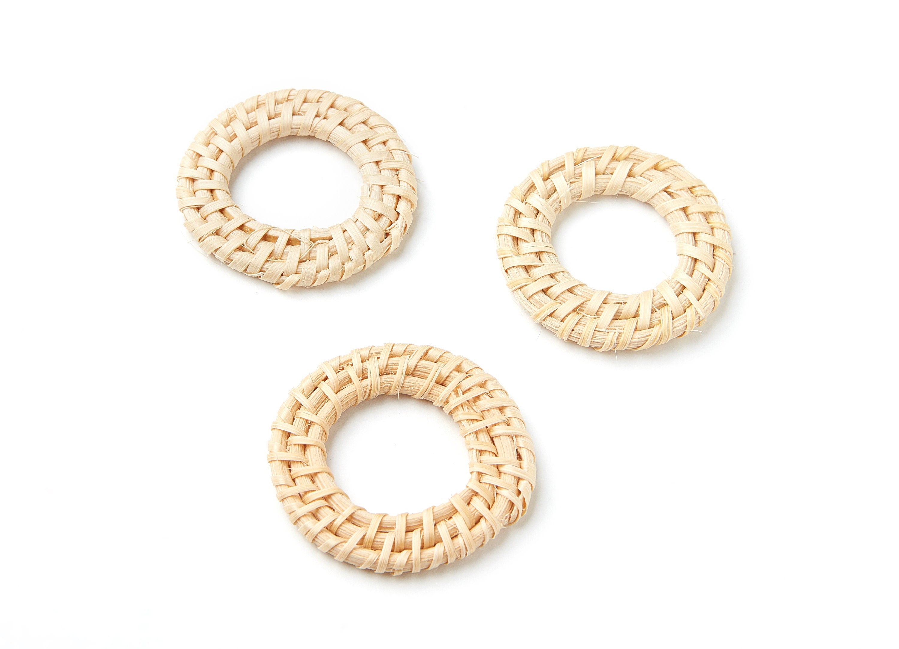Handwoven Rattan Earrings - Round Shaped Rattan Pendant - Wooden Straw Earring - Jewelery Handmade - 43x43x4.3mm - RT1046 - DOMEDBAZAAR