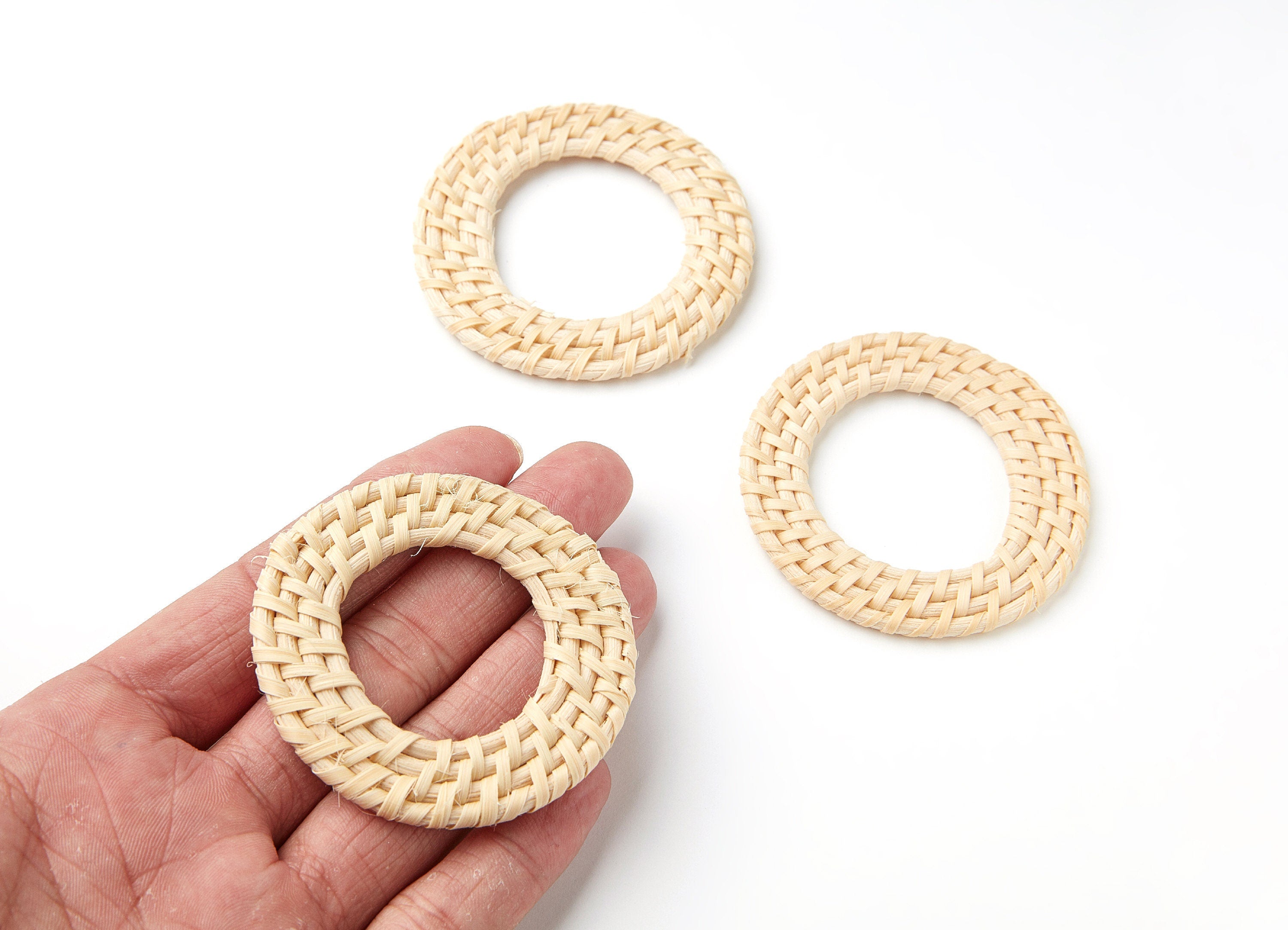 Handwoven Rattan Earrings - Round Shaped Rattan Pendant - Wooden Straw Earring - Jewelery Handmade - 60.4x60.4x4.15mm - RT1048 - DOMEDBAZAAR