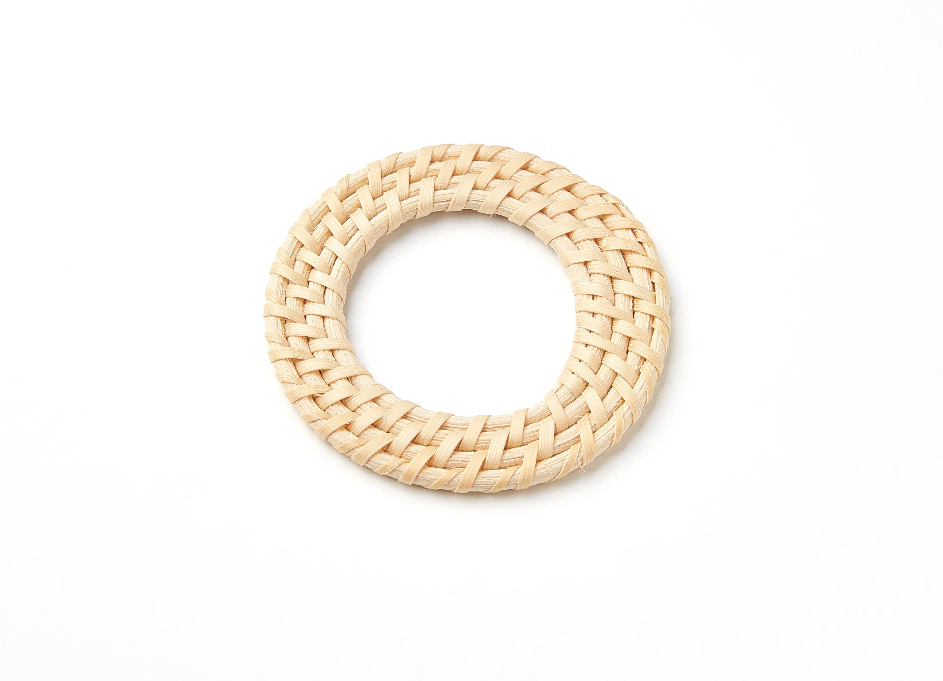 Handwoven Rattan Earrings - Round Shaped Rattan Pendant - Wooden Straw Earring - Jewelery Handmade - 60.4x60.4x4.15mm - RT1048 - DOMEDBAZAAR
