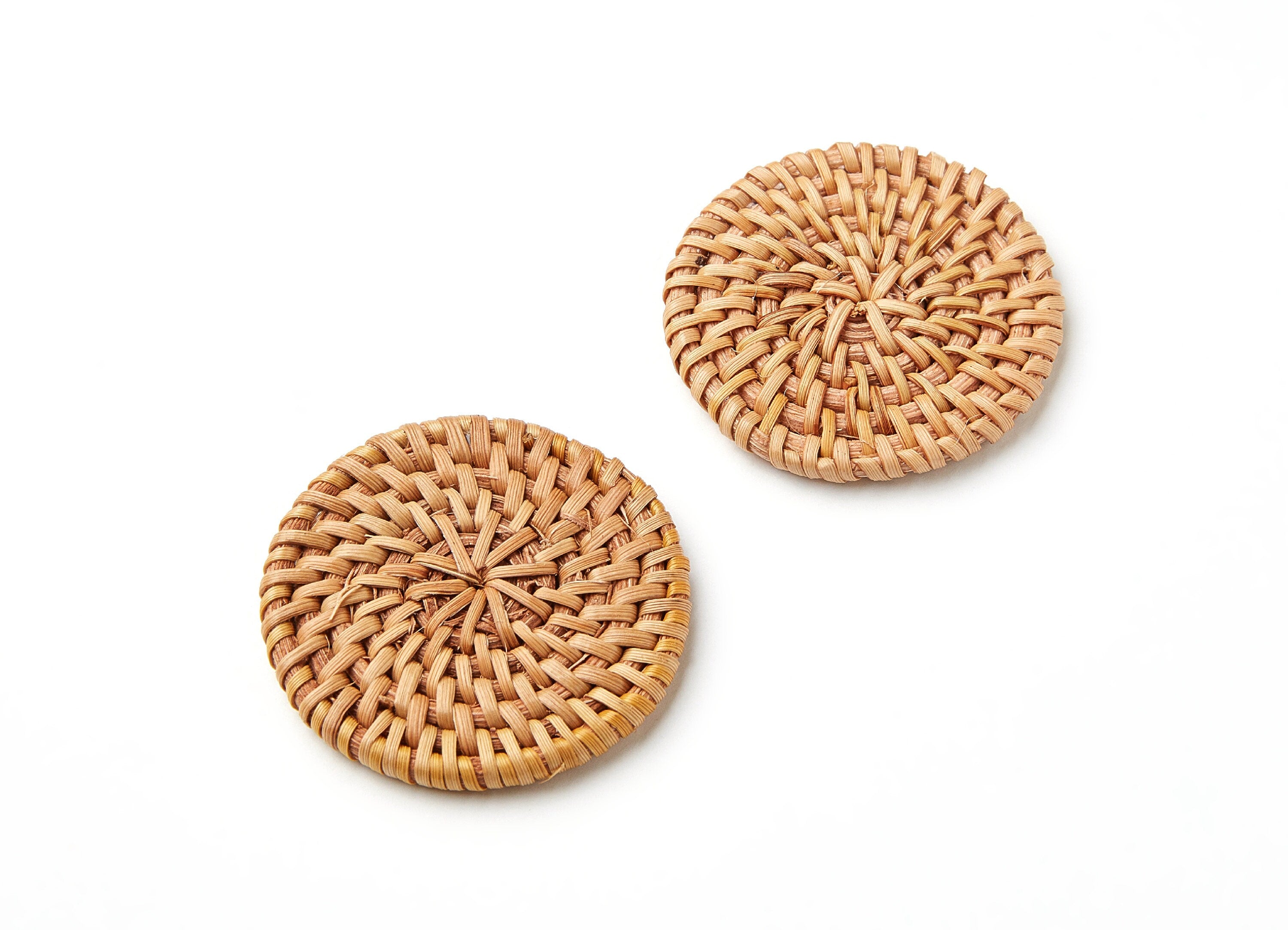 Handwoven Rattan Earrings - Coin Shaped Rattan Pendant - Wooden Straw Earring - Jewelery Handmade - 42.8x42.8x5.16mm - RT1055 - DOMEDBAZAAR