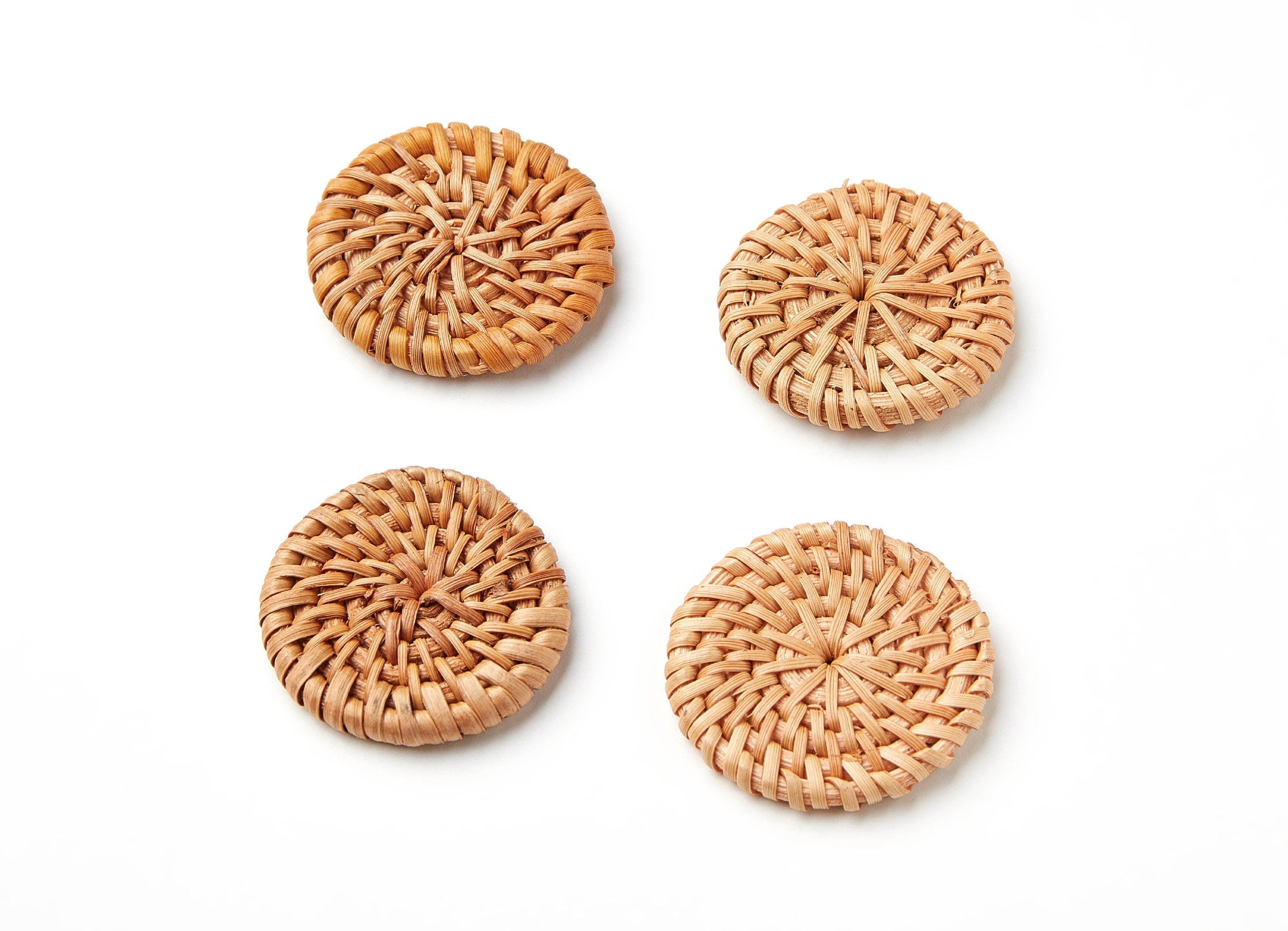 Handwoven Rattan Earrings - Coin Shaped Rattan Pendant - Wooden Straw Earring - Jewelery Handmade - 35.89x35.89x5.35mm - RT1050 - DOMEDBAZAAR