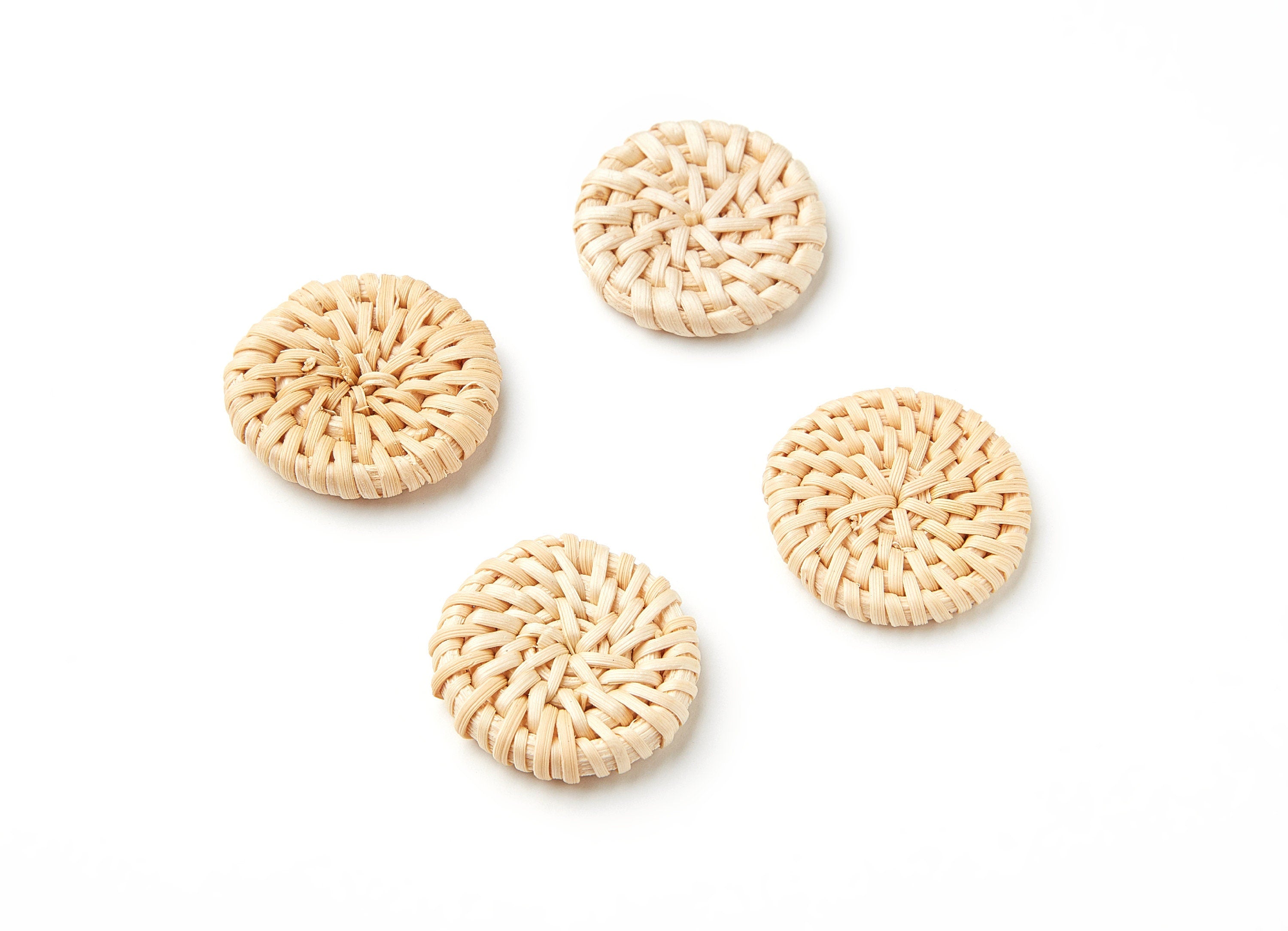 Handwoven Rattan Earrings - Coin Shaped Rattan Pendant - Wooden Straw Earring - Jewelery Handmade - 32.7x32.7x5.8mm - RT1051 - DOMEDBAZAAR