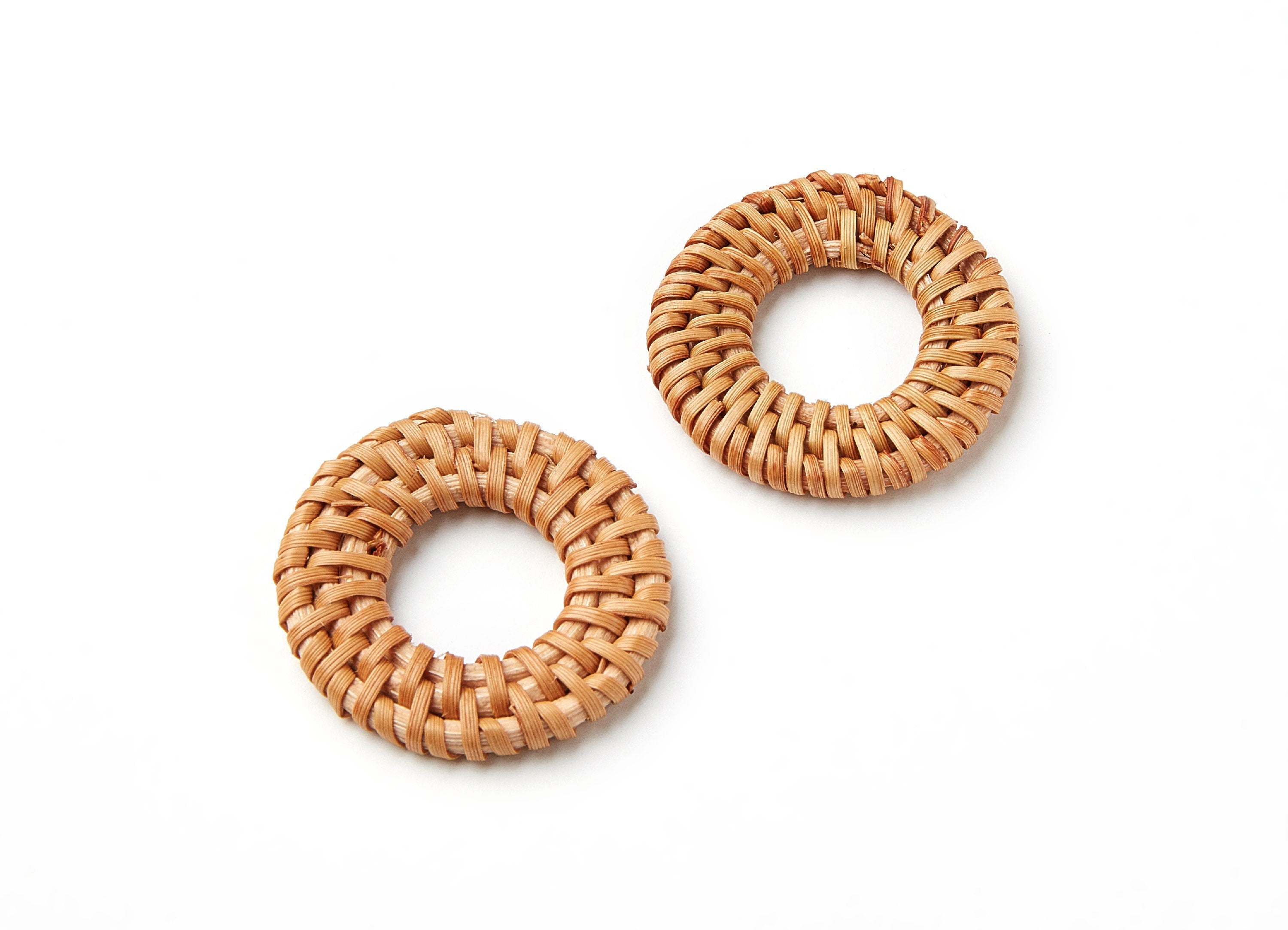 Handwoven Rattan Earrings - Round Shaped Rattan Pendant - Wooden Straw Earring - Jewelery Handmade - 35.2x35.2x4.3mm - RT1054 - DOMEDBAZAAR