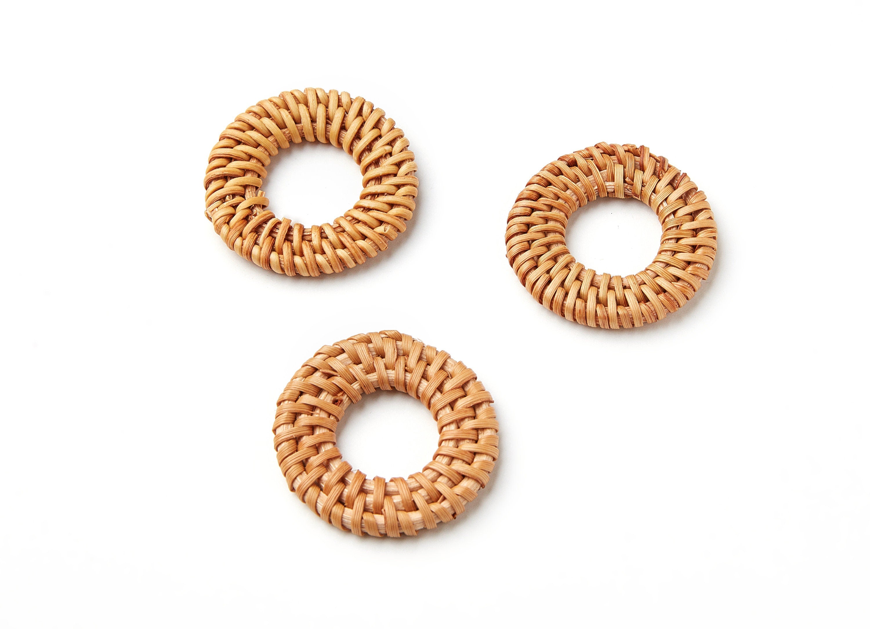 Handwoven Rattan Earrings - Round Shaped Rattan Pendant - Wooden Straw Earring - Jewelery Handmade - 35.2x35.2x4.3mm - RT1054 - DOMEDBAZAAR