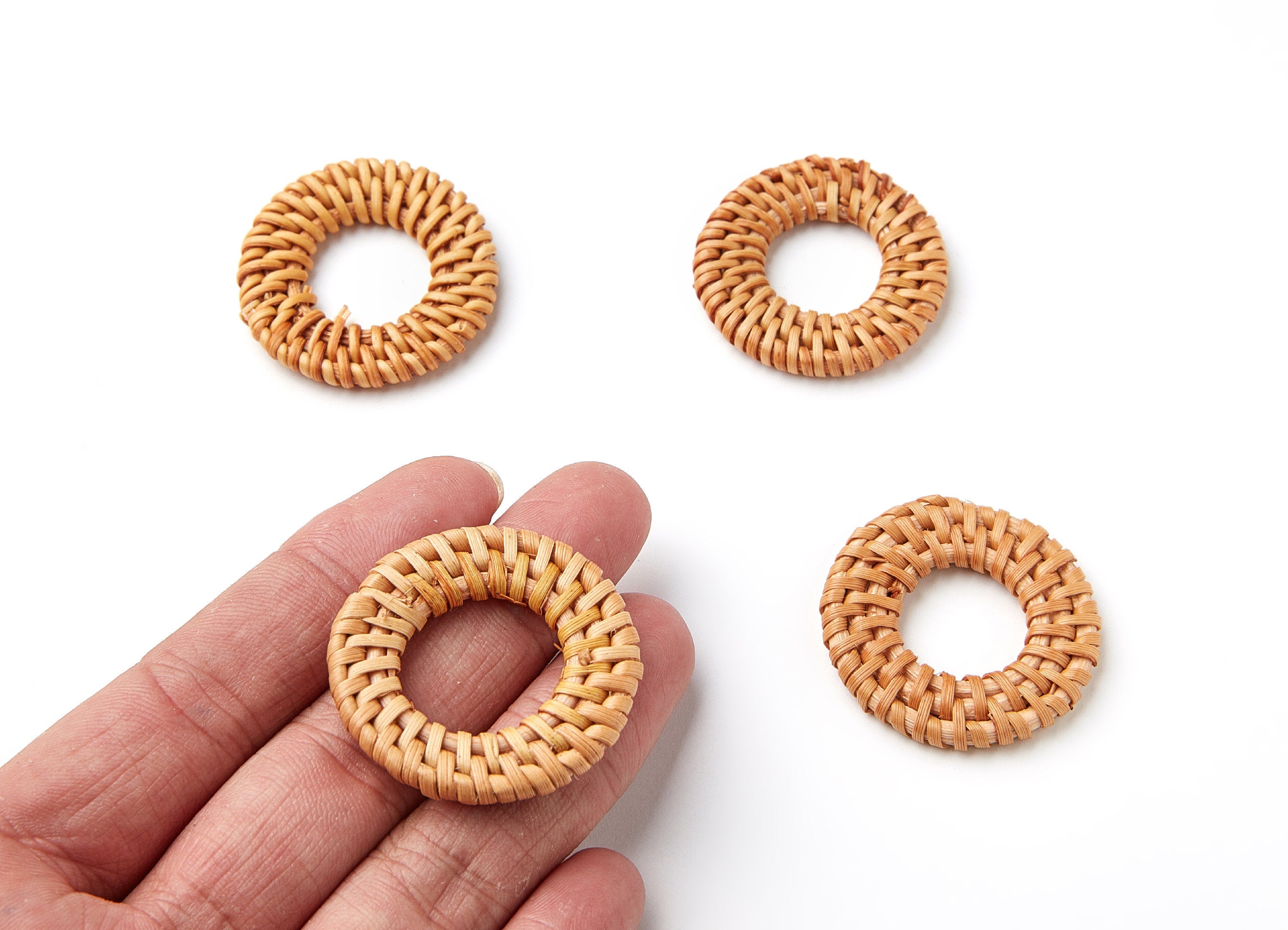 Handwoven Rattan Earrings - Round Shaped Rattan Pendant - Wooden Straw Earring - Jewelery Handmade - 35.2x35.2x4.3mm - RT1054 - DOMEDBAZAAR