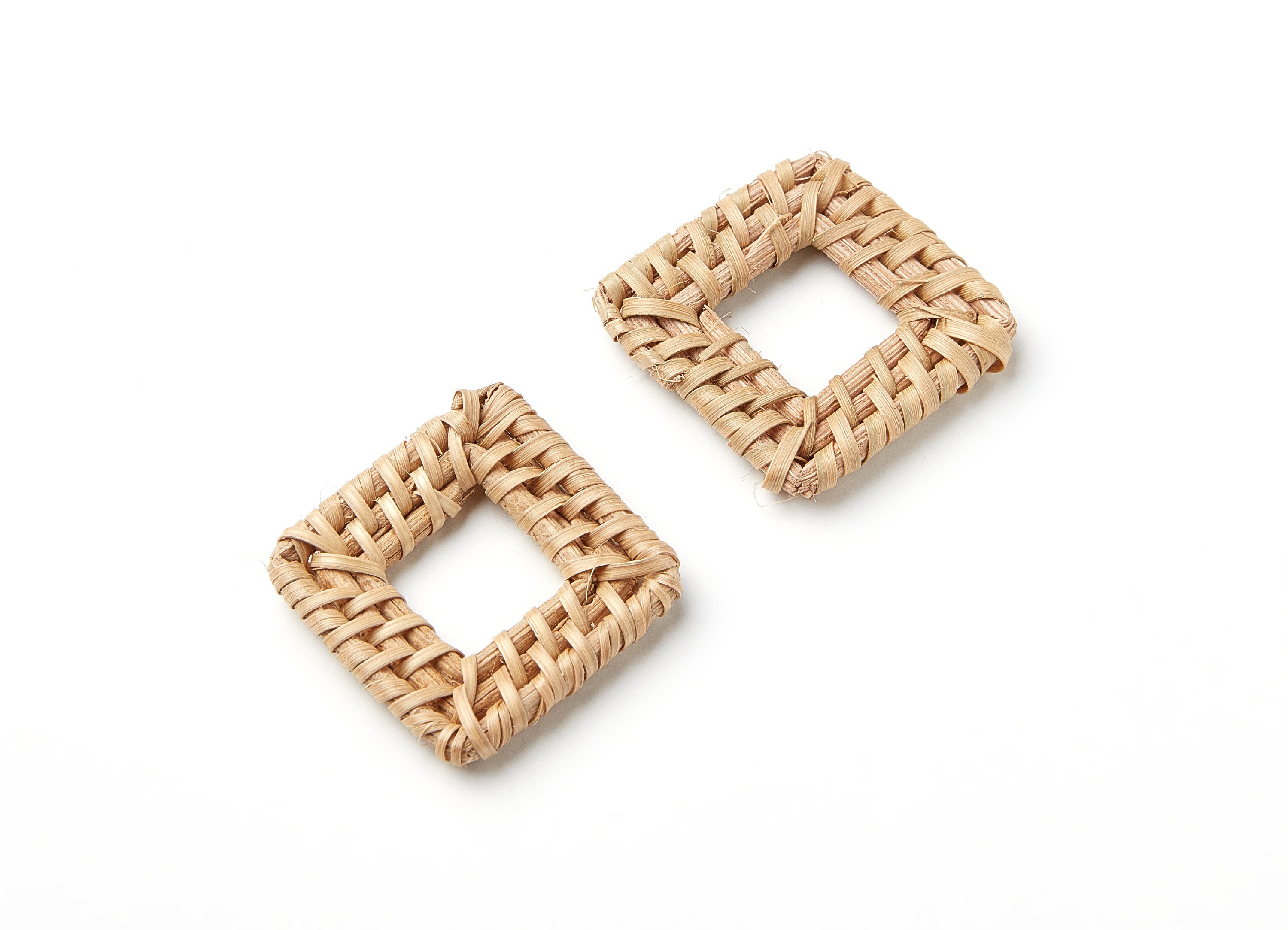 Handwoven Rattan Earrings - Square Shaped Rattan Pendant - Wooden Straw Earring - Jewelery Handmade - 43.4x34.05x4.3mm - RT1034 - DOMEDBAZAAR