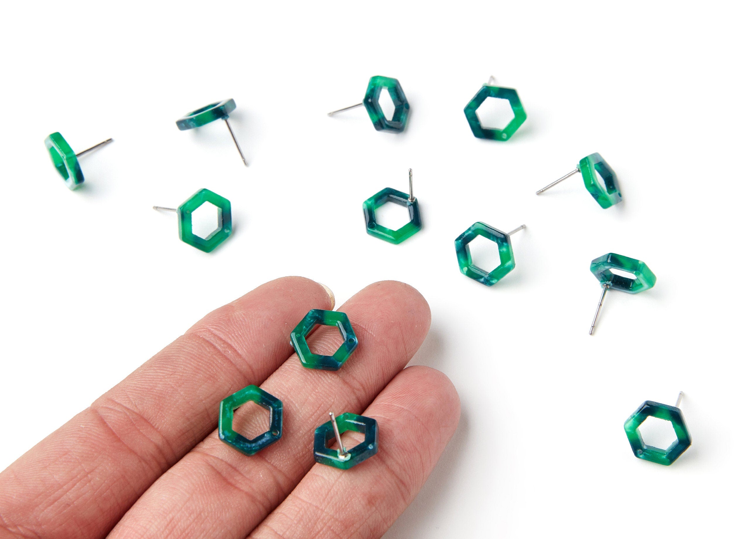 Acetate Hexagon Earring Stud - Acrylic Hexagon Earring Post - Earring Post - Jewelry Supplies - Color Code: A13 - 13.18x11.38x2.6mm- AC1226B - DOMEDBAZAAR