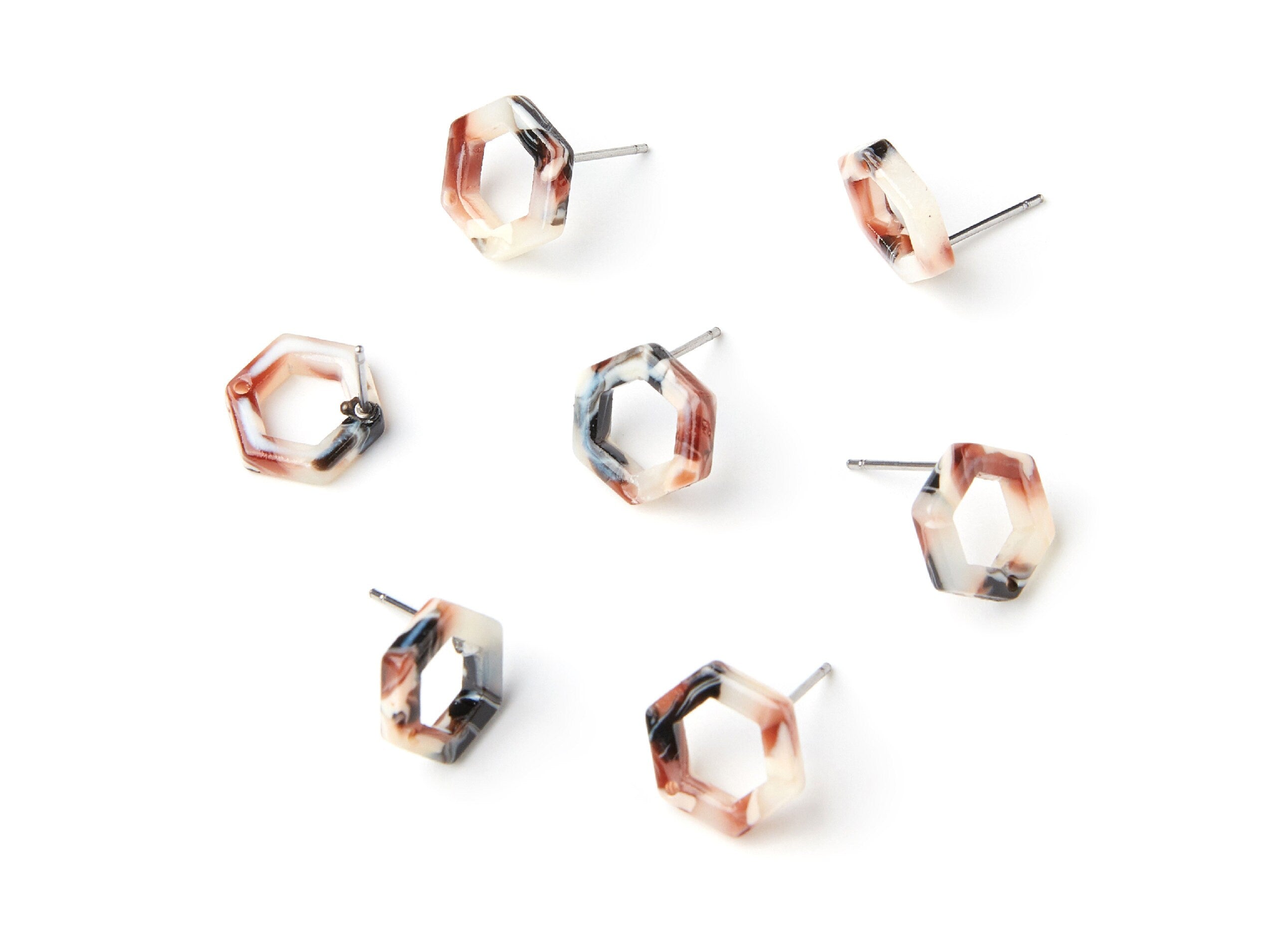 Acetate Hexagon Earring Stud - Hexagon Errinag Post  - Errinag Post - Jewelry Supplies - Color Code: A51 - 13.18x11.38x2.57mm - AC1226J - DOMEDBAZAAR