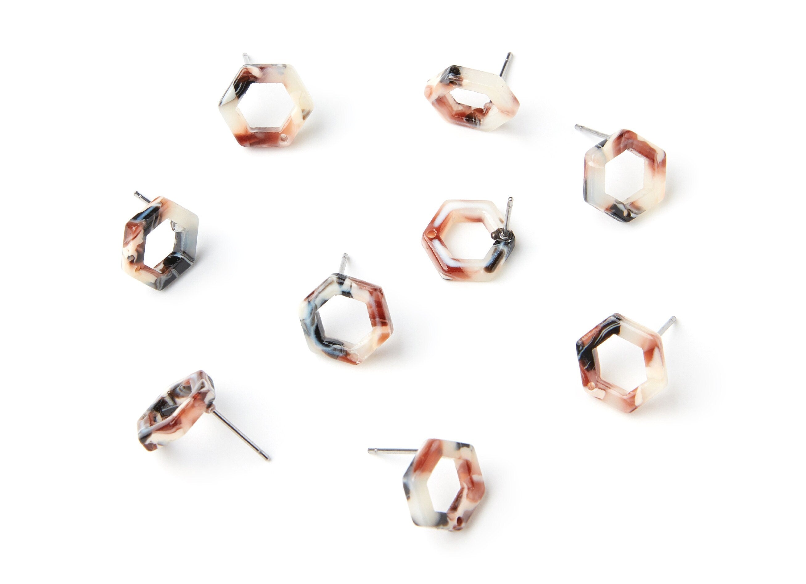 Acetate Hexagon Earring Stud - Hexagon Errinag Post  - Errinag Post - Jewelry Supplies - Color Code: A51 - 13.18x11.38x2.57mm - AC1226J - DOMEDBAZAAR