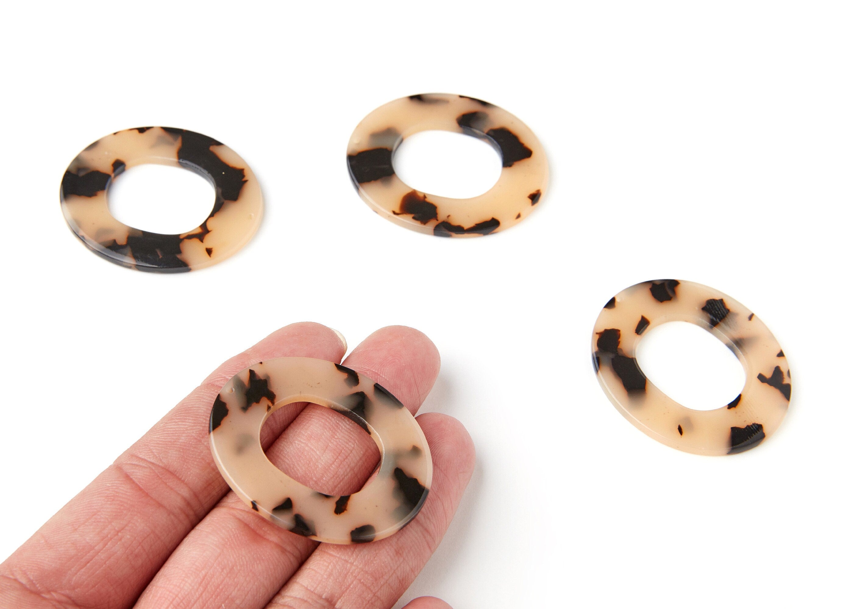 Acetate Acrylic Earring Charms - Blue Tortoise Shell Earrings - Oval Shaped Pendant - Color Code: A08 - 42.05x35.15x2.7mm - AC1237B - DOMEDBAZAAR