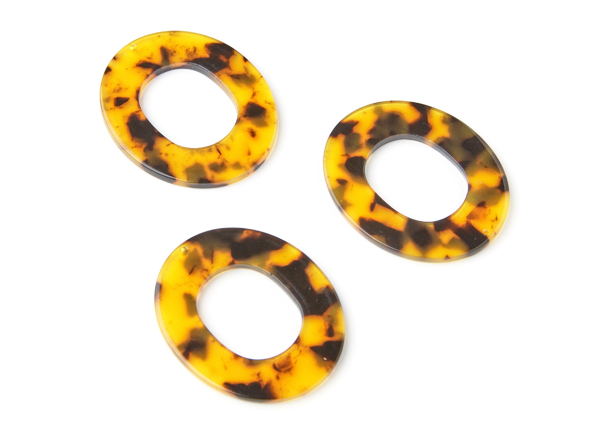 Acetate Acrylic Earring Charms - Tortoise Shell Earrings - Oval Shaped Pendant - Color Code: A02 - 42.05x35.15x2.7mm - AC1237A - DOMEDBAZAAR
