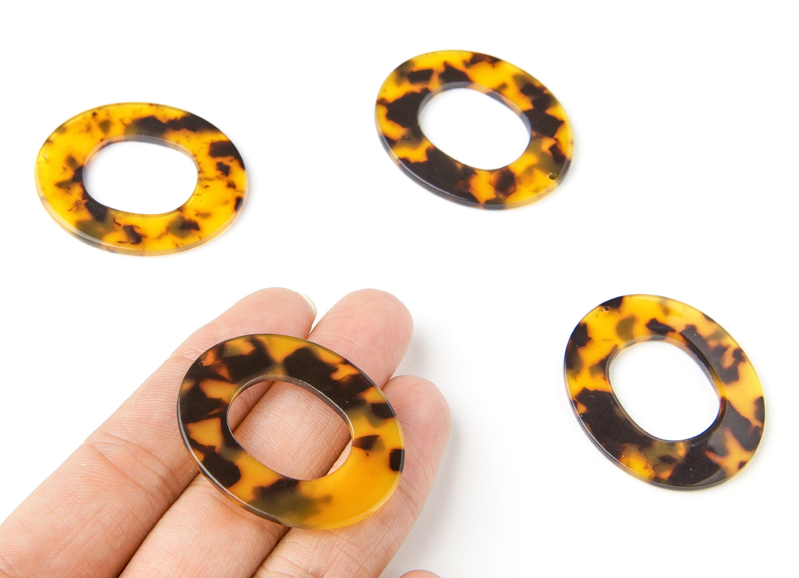 Acetate Acrylic Earring Charms - Tortoise Shell Earrings - Oval Shaped Pendant - Color Code: A02 - 42.05x35.15x2.7mm - AC1237A - DOMEDBAZAAR