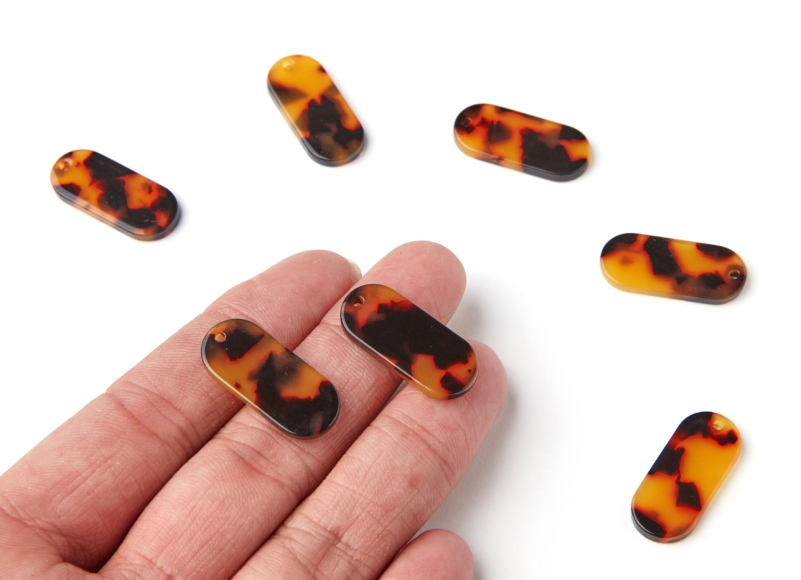 Acetate Acrylic Earring Charms - Tortoise Shell Oval - Oval Shaped Pendant - Jewelry Supplies - Color Code: A01 - 26,6x11,7x2,65mm - AC1209A - DOMEDBAZAAR