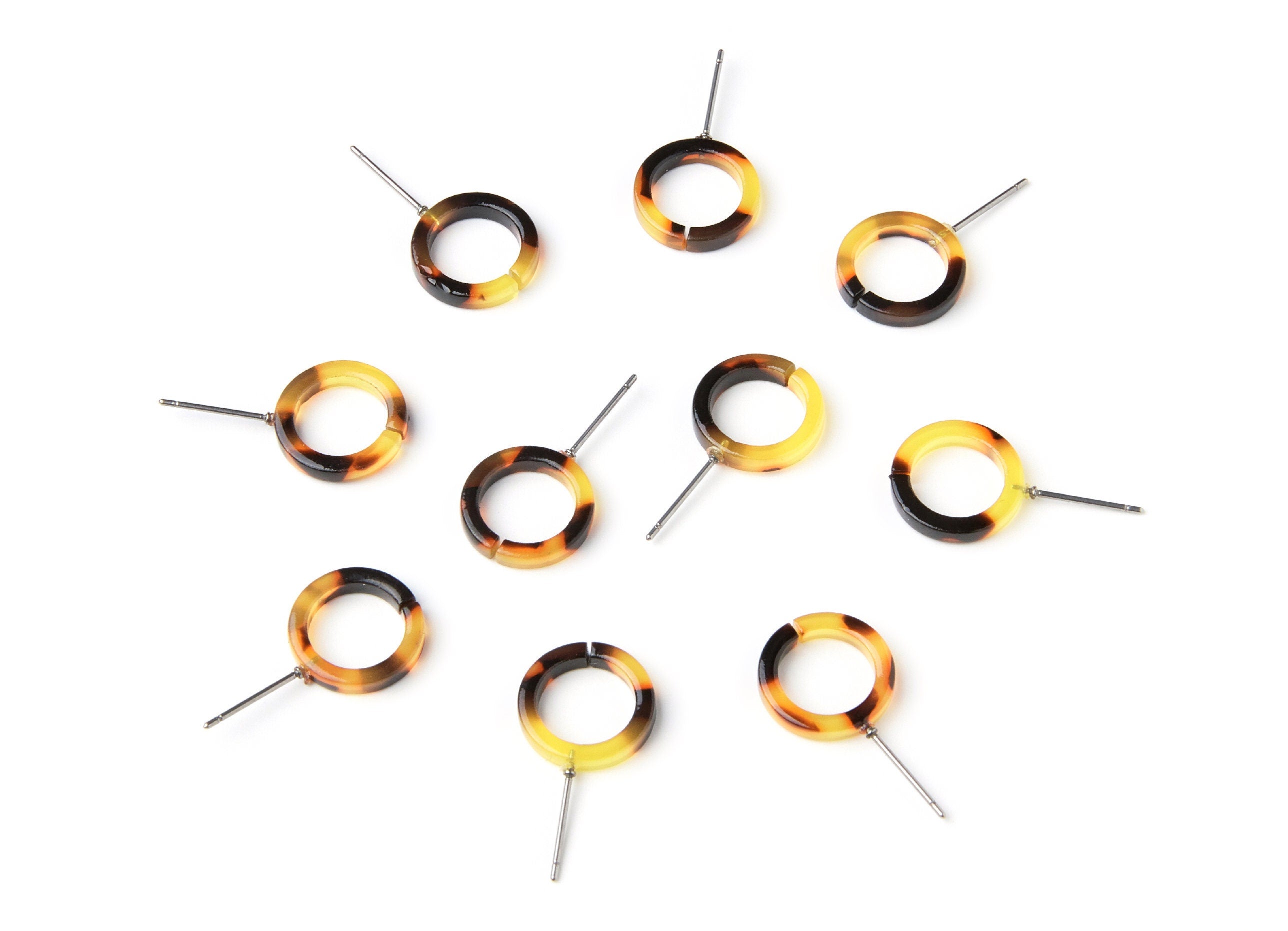 Acetate Acrylic Earring Stud - Laser Cut Open Circle - Tortoise Shell Earring Post - Color Code: A01 - 13,53x13,53x2,75mm - AC1224B - DOMEDBAZAAR