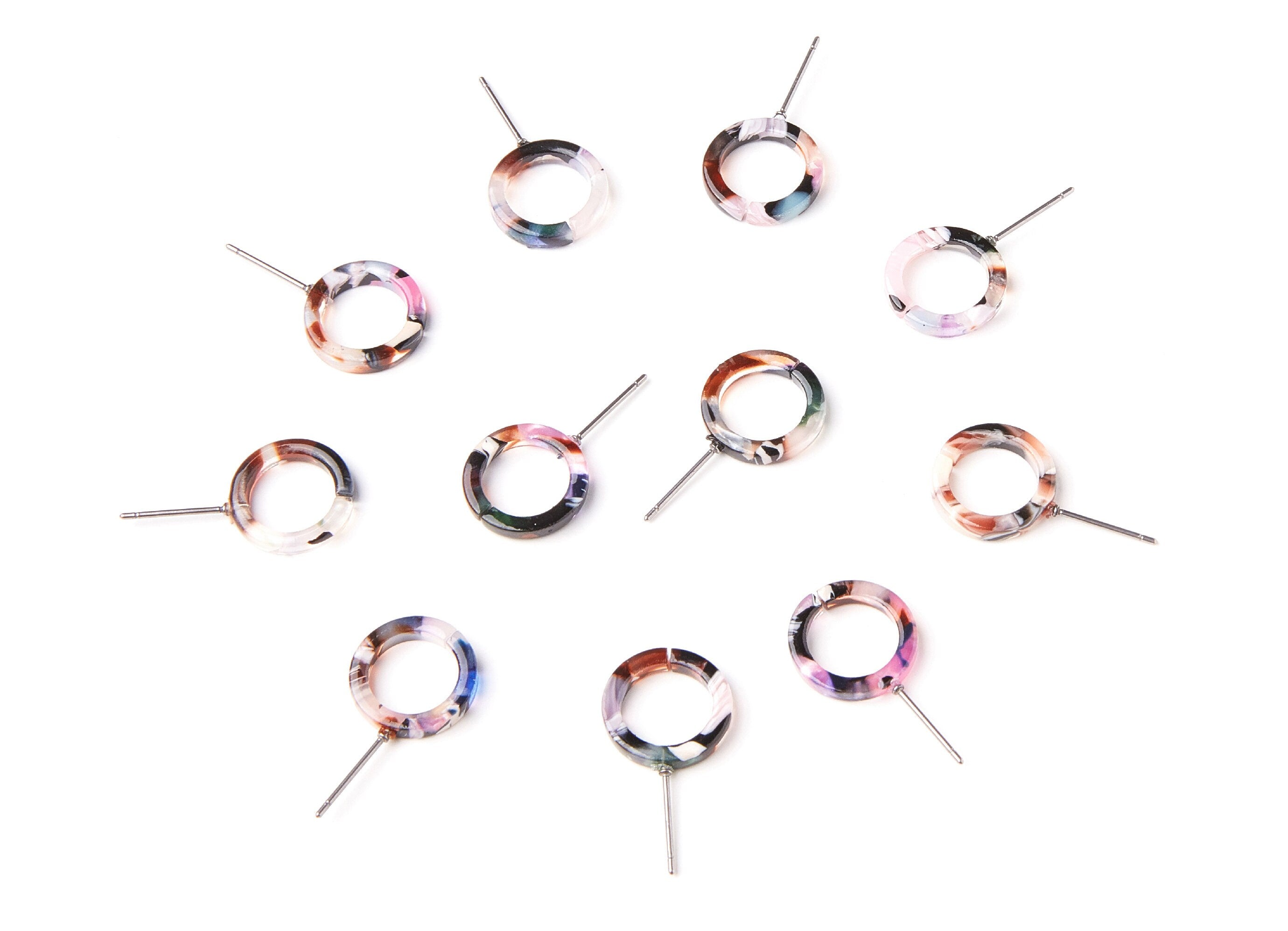 Acetate Circle Earring Stud - Acrylic Circle Earring Post - Earring Post - Jewelry Supplies - Color Code: A11 - 13,53x13,53x2,75mm - AC1224H - DOMEDBAZAAR