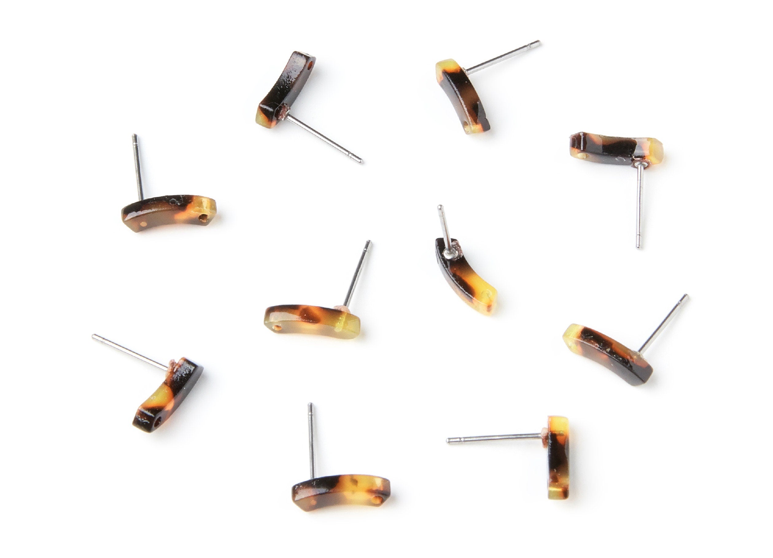 Acetate Acrylic Earring Stud - Tortoise Shell Earrings - Geometric Earring Post - Jewelry Supplies - 11,06x3,77x2,69mm - AC1222B - DOMEDBAZAAR