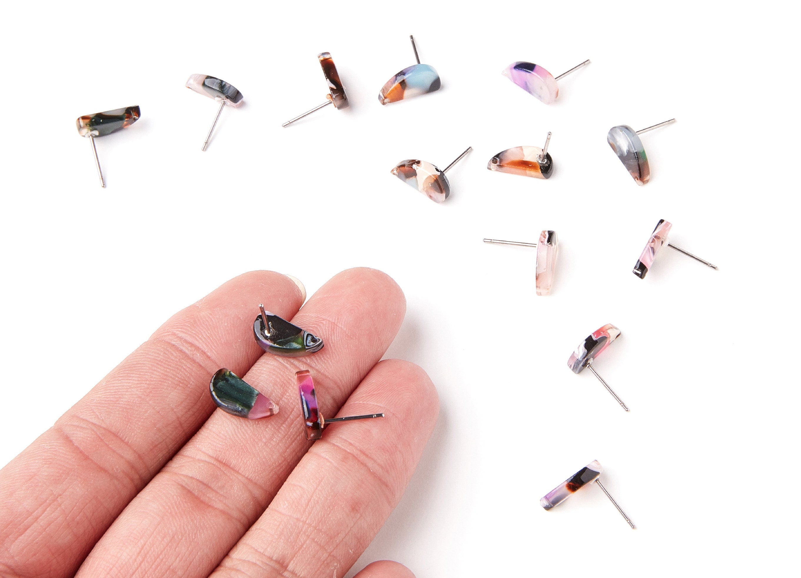 Acetate Half Drop Earring Stud - Half Drop Earring Post - Earring Post - Jewelry Supplies - Color Code: A11 - 12.64x6.1x2.8mm- AC1228D - DOMEDBAZAAR