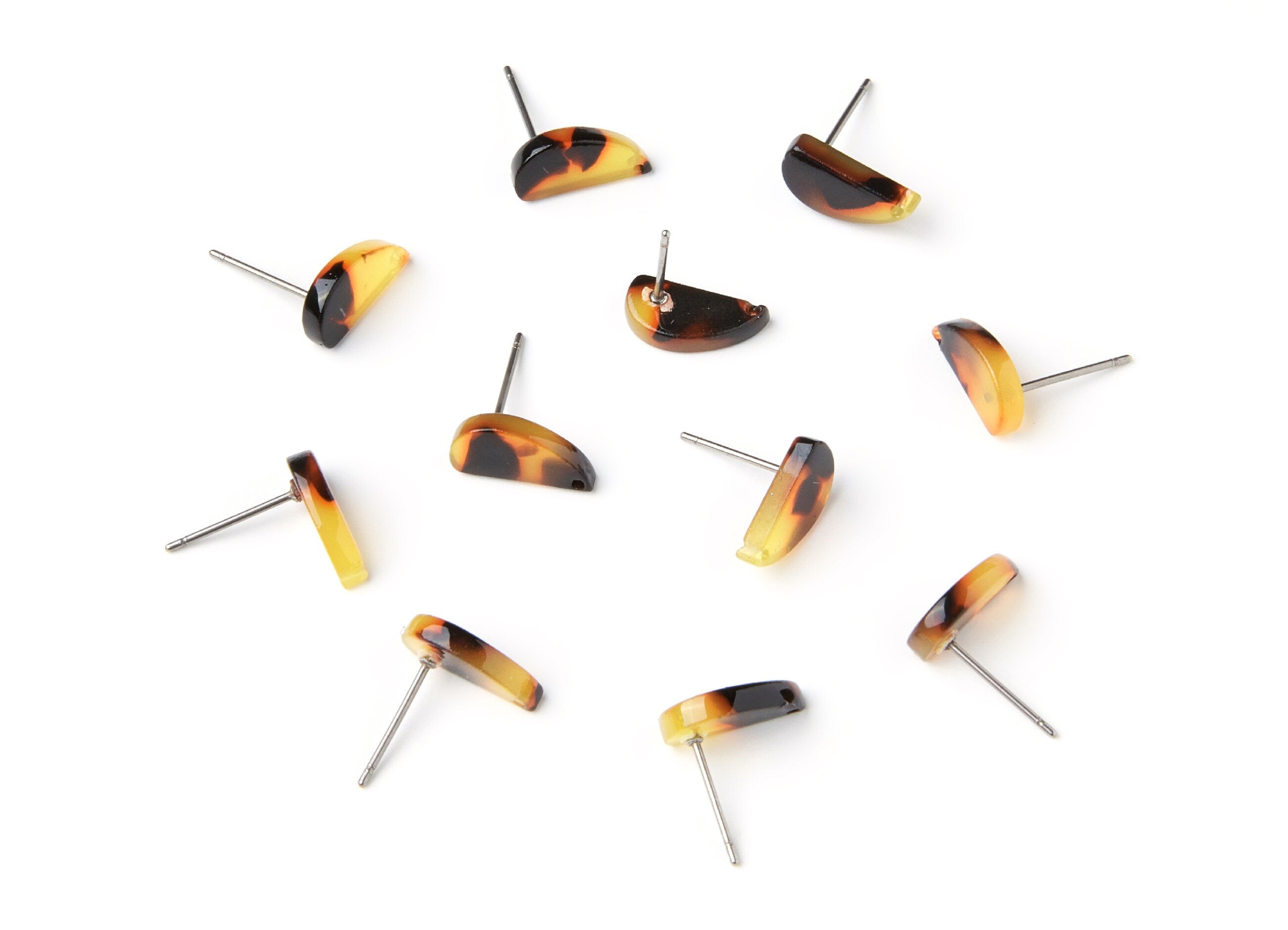 Acetate Acrylic Earring Stud -  Post Charm - Tortoise Shell Earring - Half Drop Earrings - Color Code: A01 - 12.64x6.1x2.8mm- AC1228F - DOMEDBAZAAR