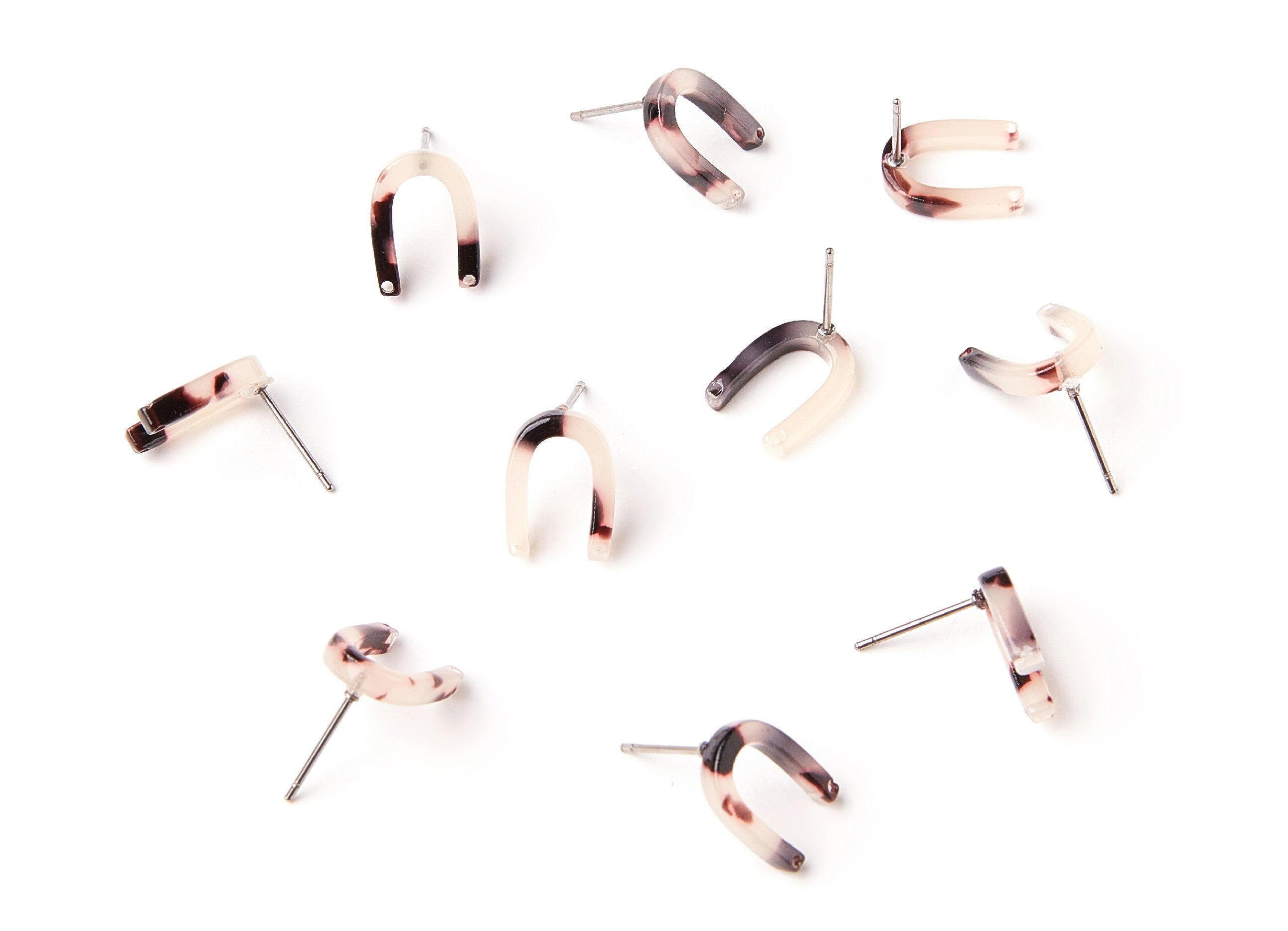 Acetate Acrylic Earring Stud - Post Charm - Blonde Tortoise Shell Earring - U Shaped Earrings - Color Code: A07 - 12.65x9.55x2.64mm- AC1227D - DOMEDBAZAAR