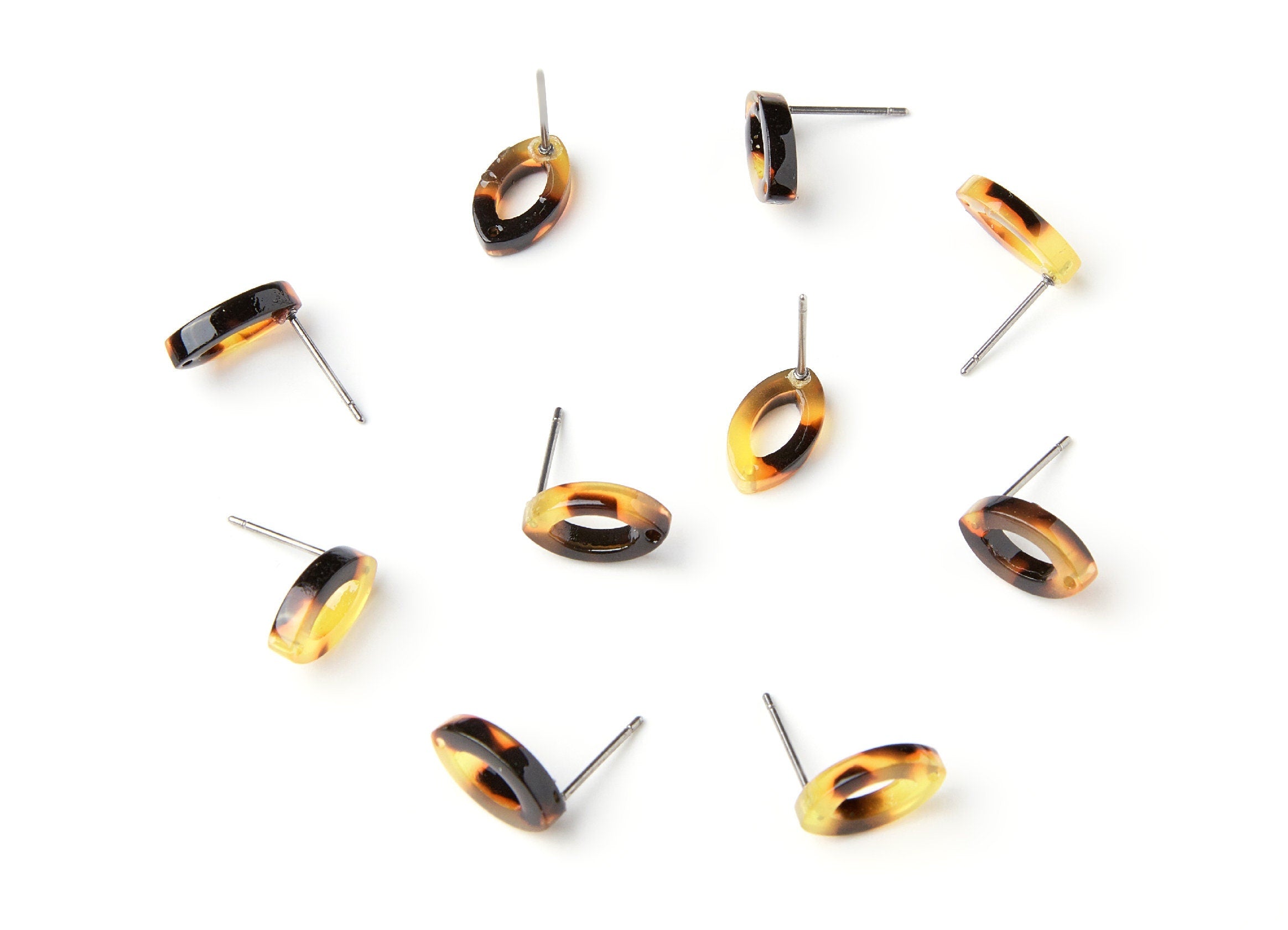 Acetate Acrylic Earring Stud - Post Charms - Tortoise Shell Earrings - Oval Shaped - Color Code: A01 - 12,45x7,45x2,75mm- AC1223F - DOMEDBAZAAR