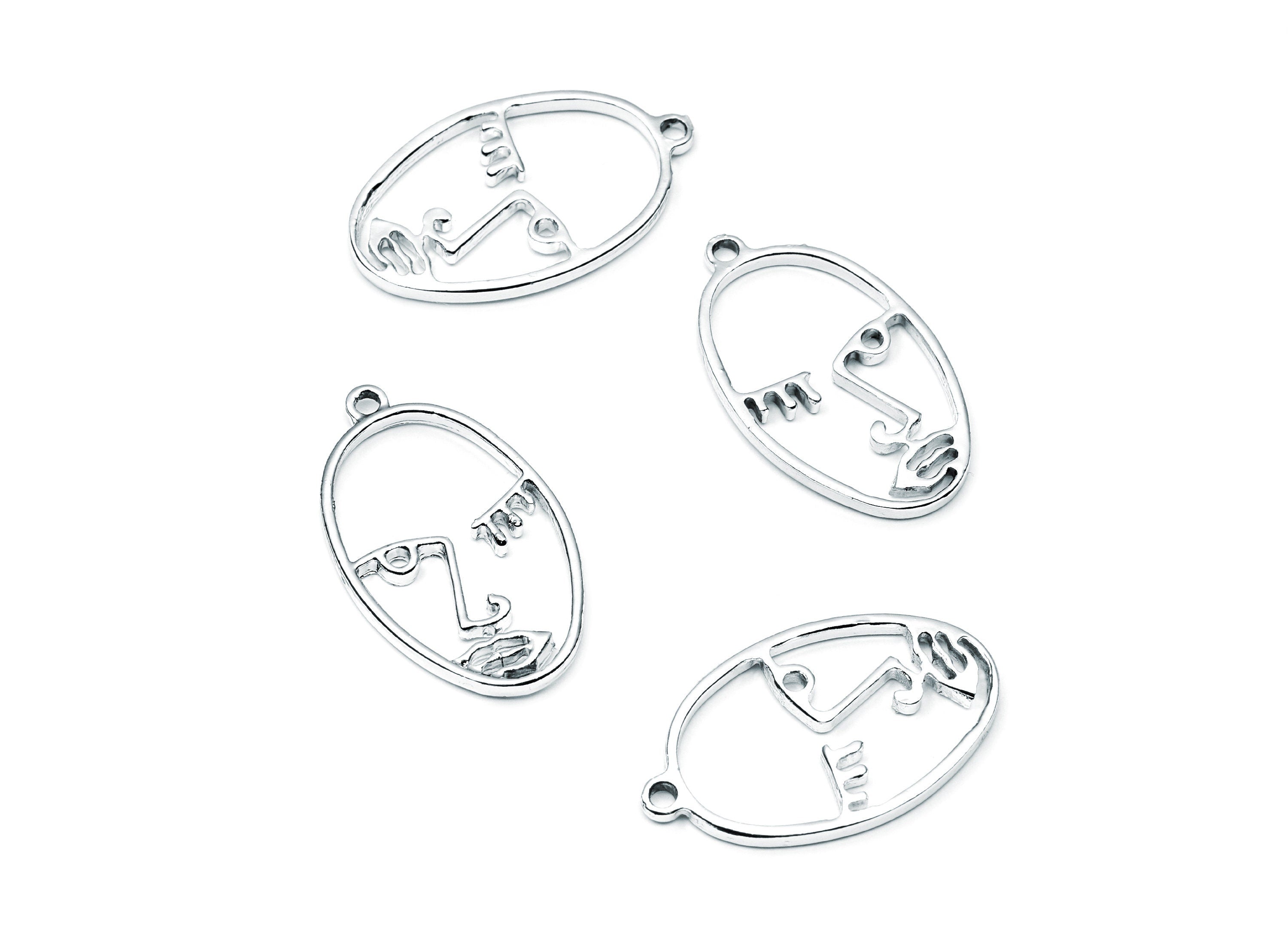 Face Shaped Charms- Zinc Alloy Earring Finding - Nickel / Silver Tone - Alloy Pendant for Necklace - 38,59x22,55x1,95mm - ZZ1218 - DOMEDBAZAAR