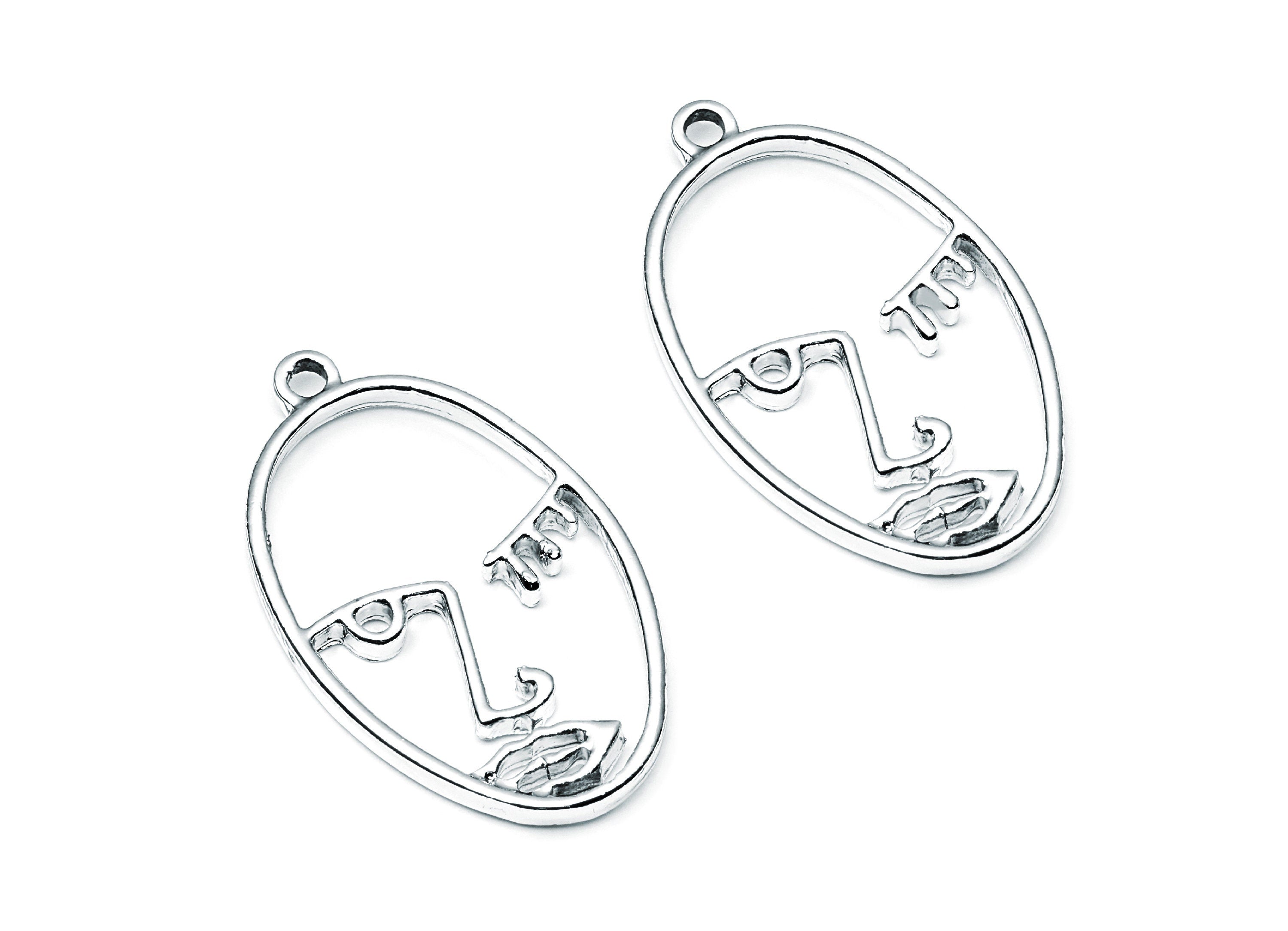 Face Shaped Charms- Zinc Alloy Earring Finding - Nickel / Silver Tone - Alloy Pendant for Necklace - 38,59x22,55x1,95mm - ZZ1218 - DOMEDBAZAAR