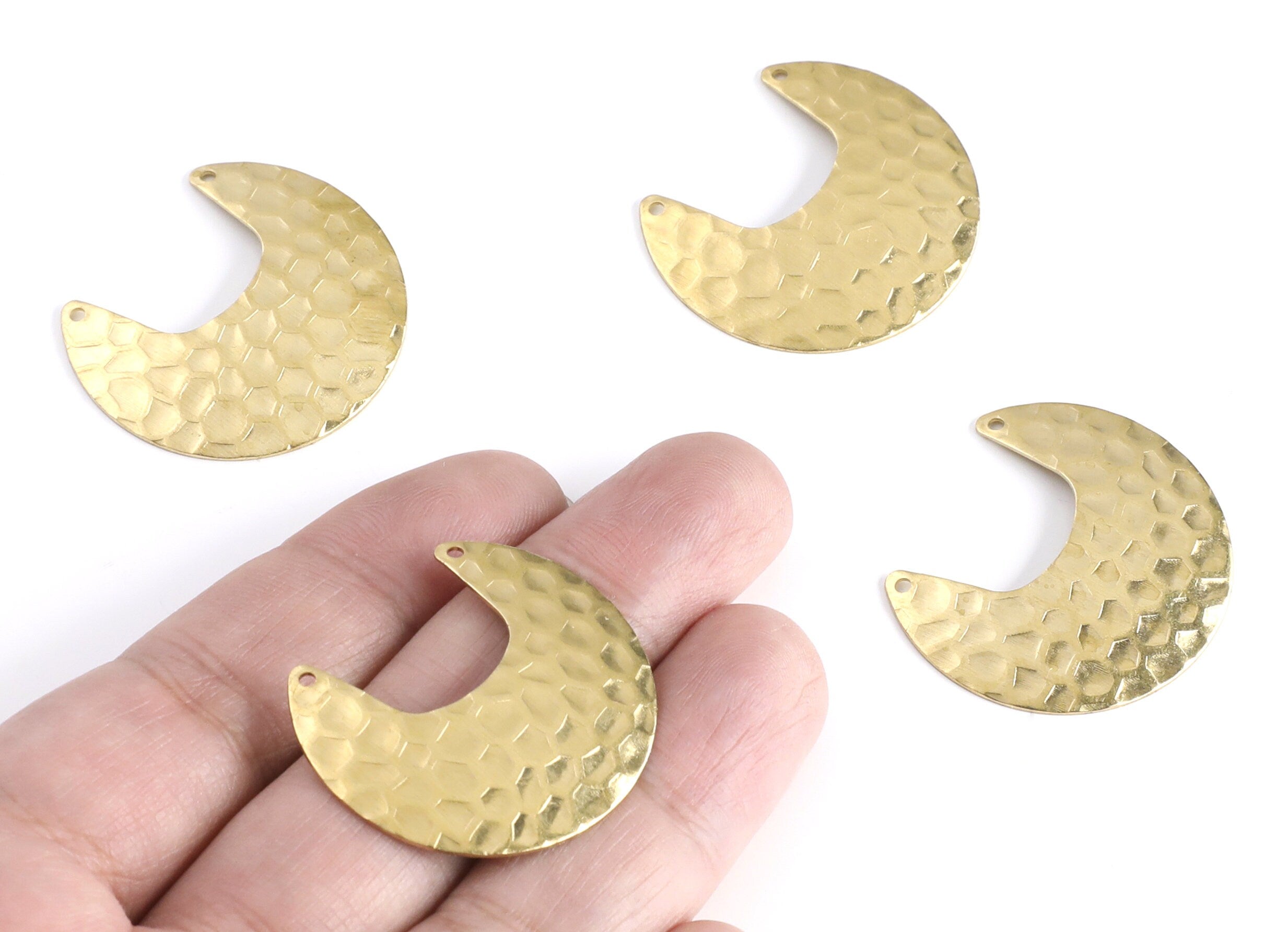 Moon Shaped Brass Charms - Crescent Shaped Raw Brass Charms with 2 Hole - Jewelry Supplies - 33.35x29.63x0.68mm - PP1419 - DOMEDBAZAAR