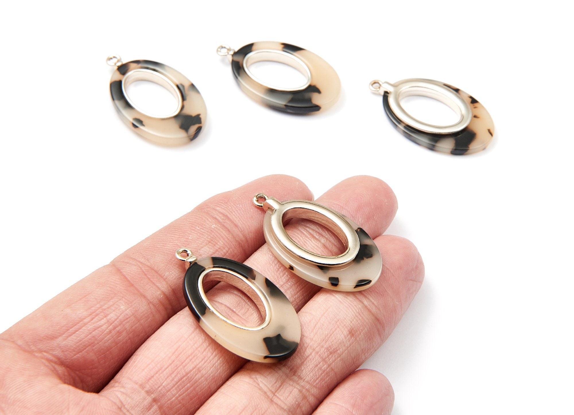Alloy Frame Cellulose Acetate Charms - Acetate Acrylic Earring Charms - Marquise Shaped Pendant - 34.54x19.86x4.08mm - AC1183E - DOMEDBAZAAR