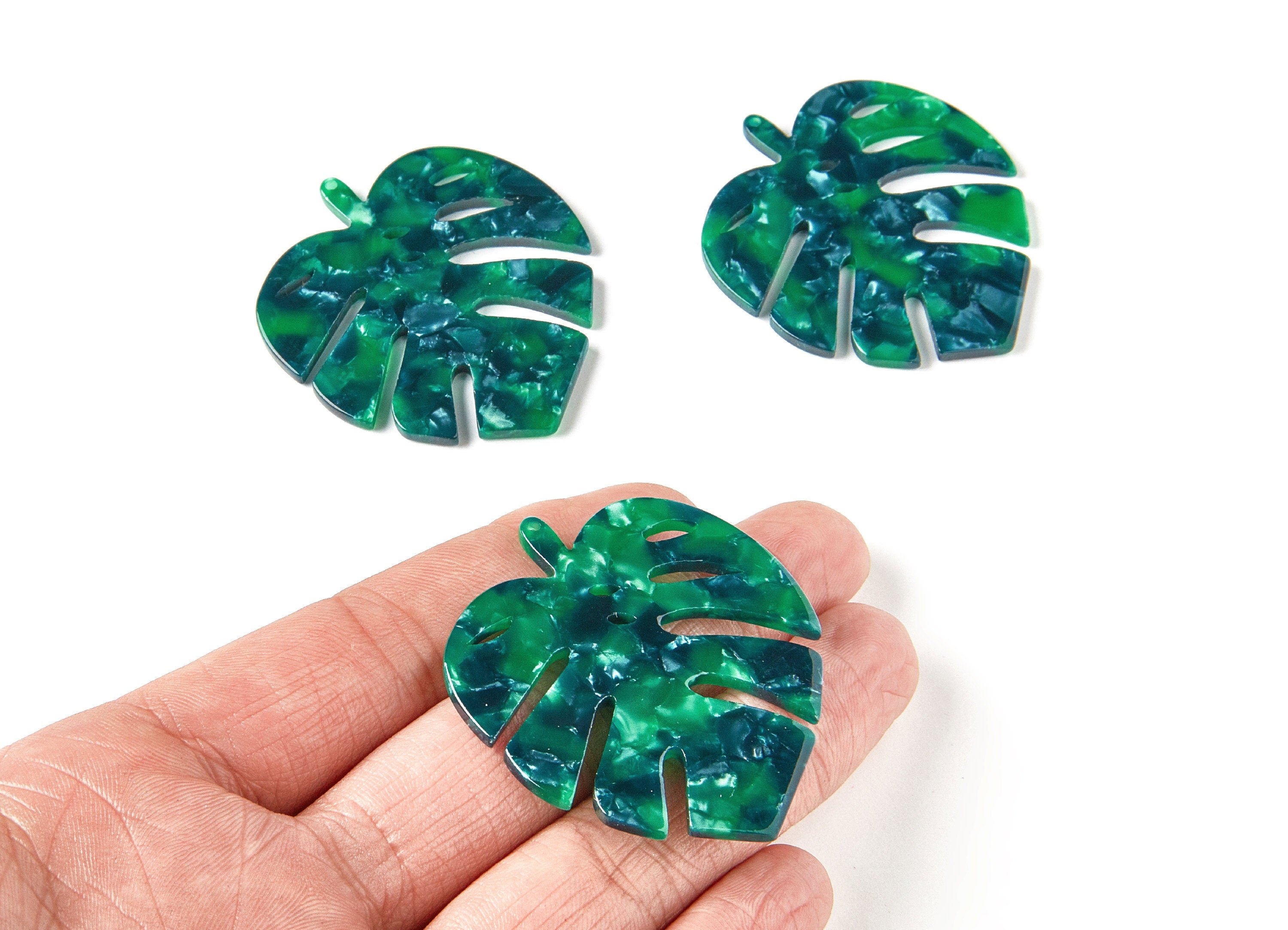 Acetate Leaf Earring Charms - Monstera Leaf Pendant -Earring Findings - Jewelry Supplies - Color Code: A13 - 51.5x45.9x2.57mm - AC1210A - DOMEDBAZAAR