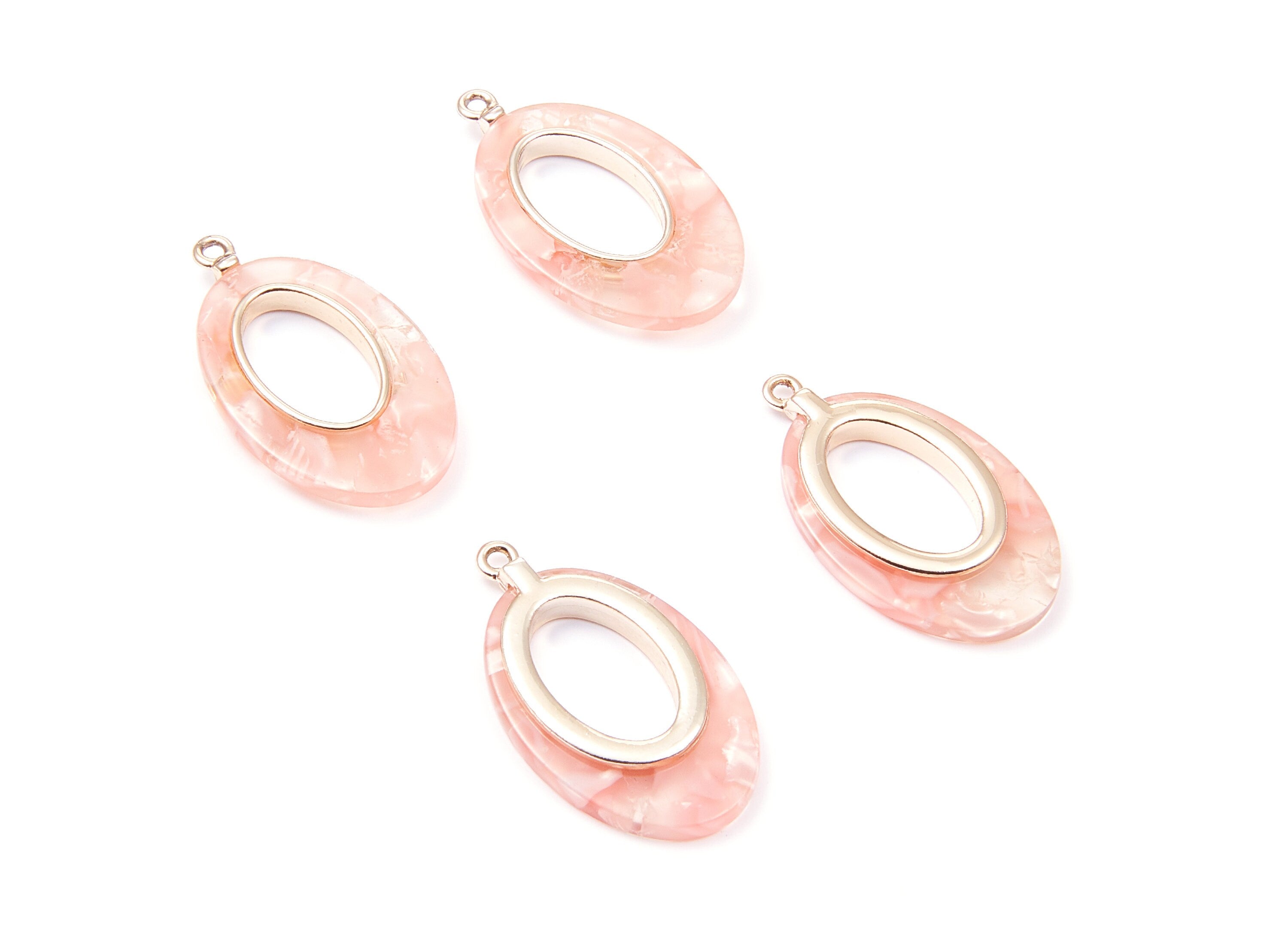Alloy Frame Cellulose Acetate Charms - Acetate Acrylic Earring Charms - Marquise Shaped Pendant - 34.54x19.86x4.08mm - AC1183C - DOMEDBAZAAR