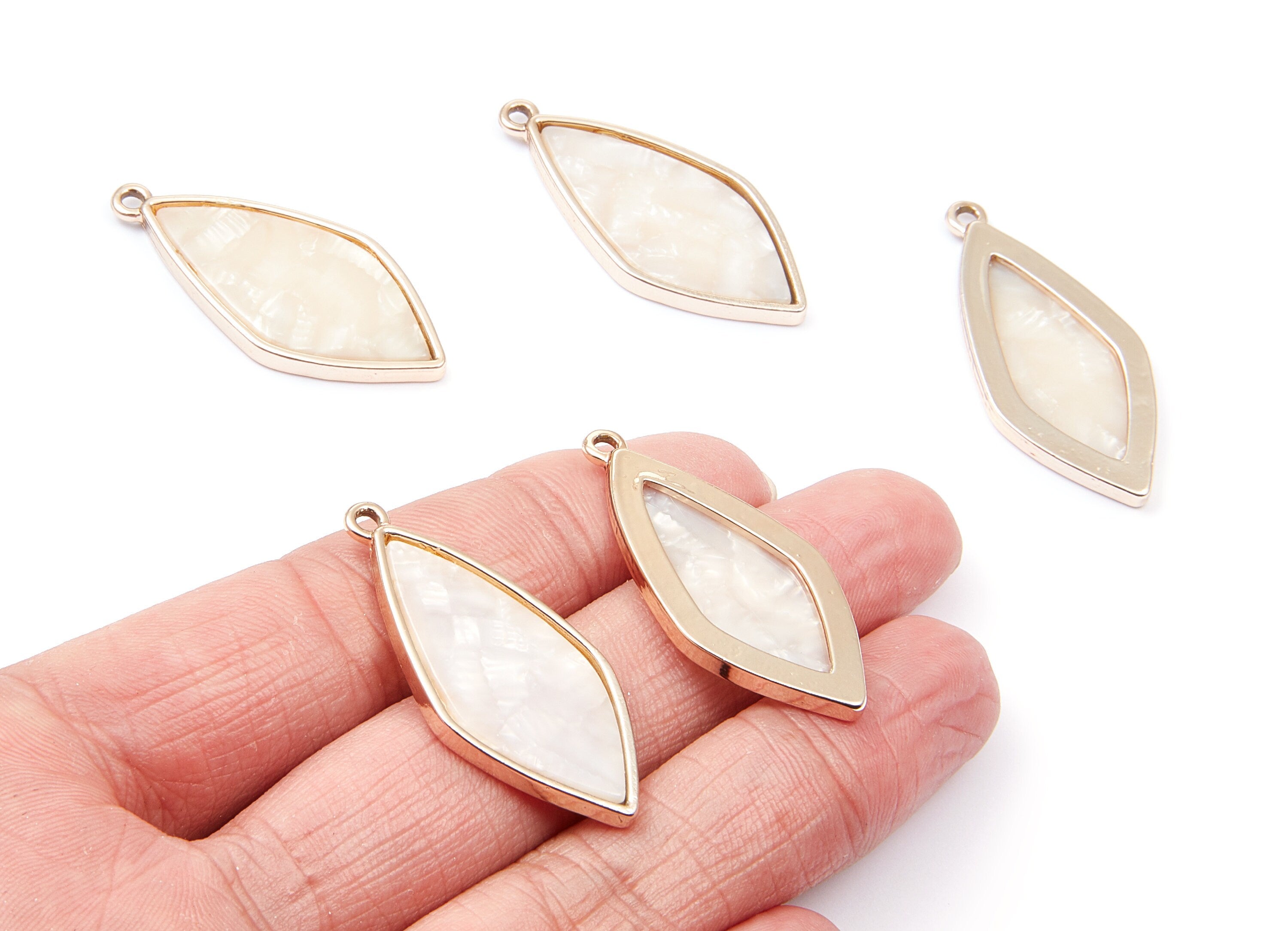 Alloy Frame Cellulose Acetate Charms - Acetate Acrylic Earring Charm - Rhombus Shaped Pendant -Jewelery Making- 40,55x18,37x2,85mm - AC1240D - DOMEDBAZAAR