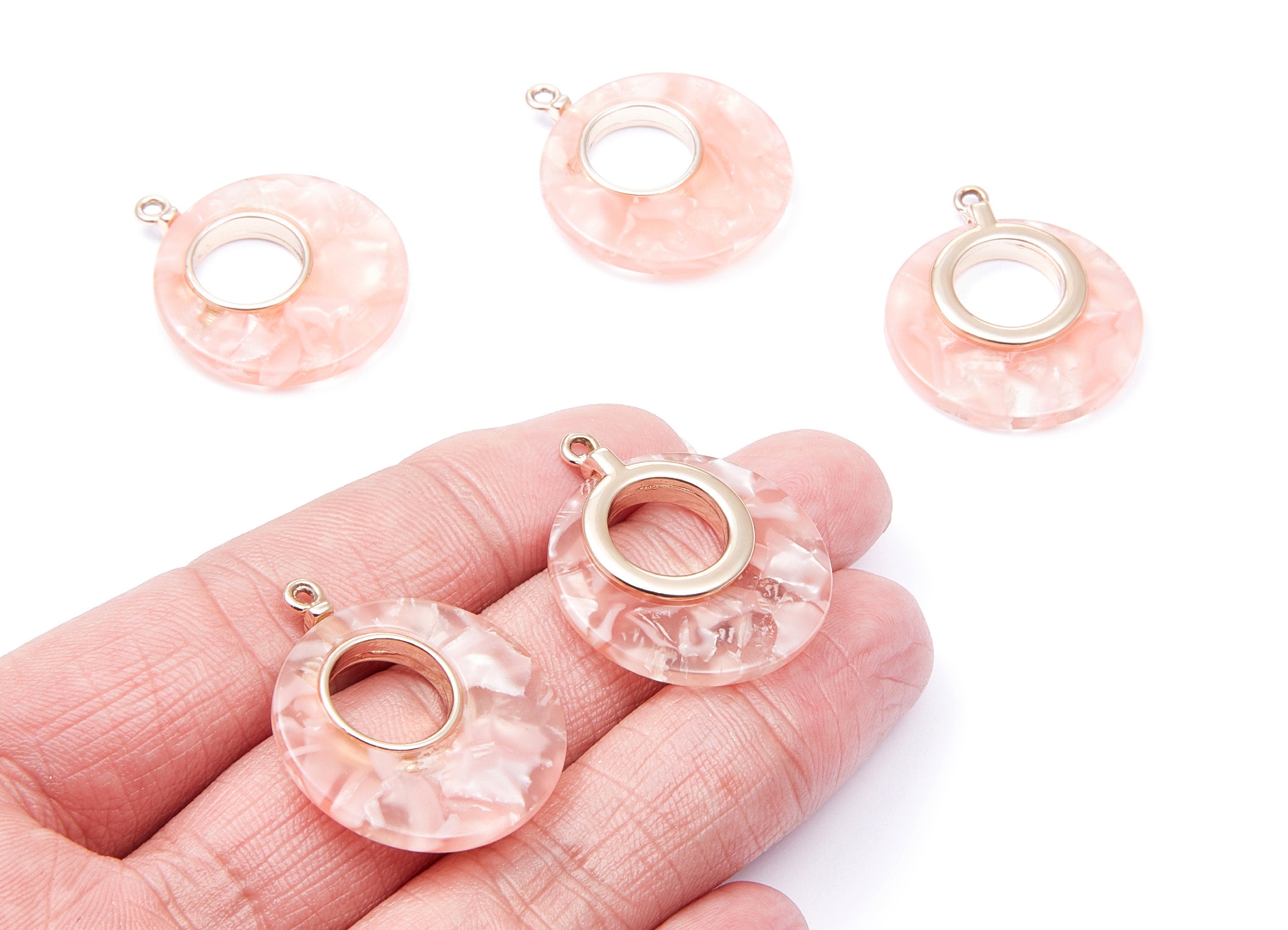 Alloy Frame Cellulose Acetate Charms - Acetate Acrylic Earring Charm - Circle Shaped Pendant -Jewelery Making- 31.8x26.5x3.8mm - AC1186A - DOMEDBAZAAR