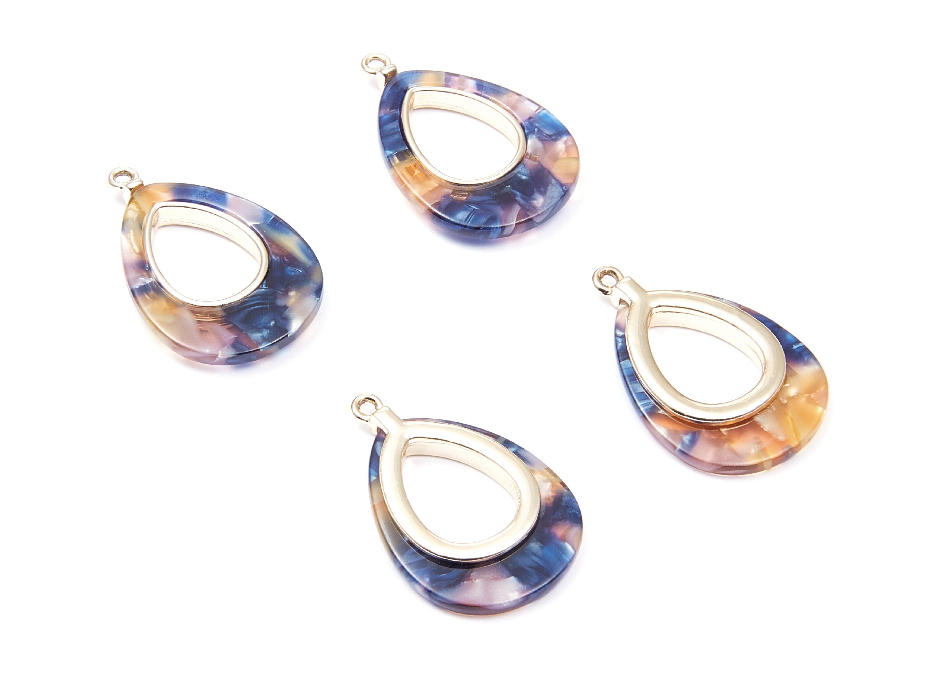 Alloy Frame Cellulose Acetate Charms - Acetate Acrylic Earring Charms - Marquise Shaped Pendant - 33.1x21.39x3.8mm - AC1182A - DOMEDBAZAAR