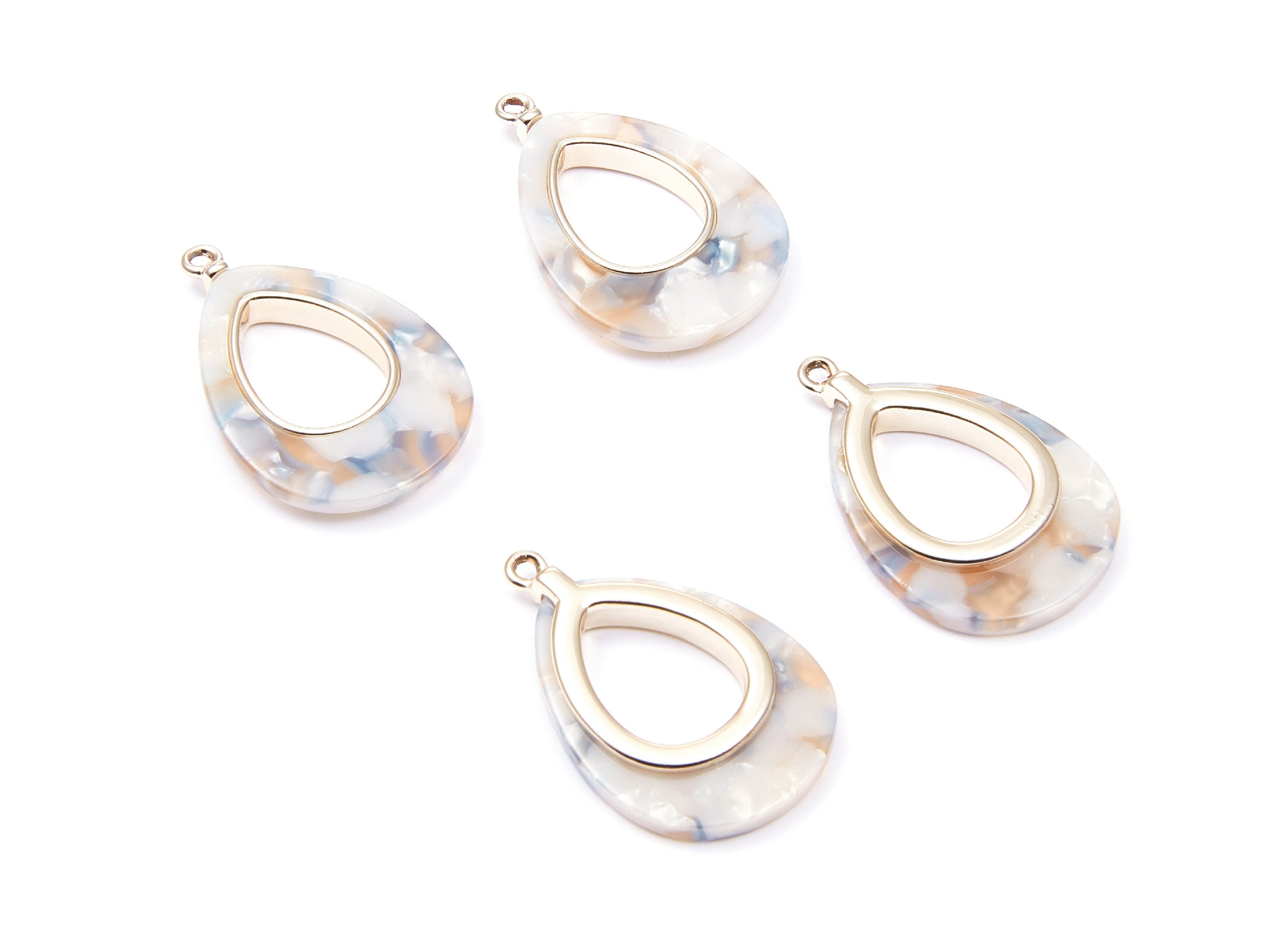 Alloy Frame Cellulose Acetate Charms - Acetate Acrylic Earring Charms - Marquise Shaped Pendant - 33.1x21.39x3.8mm - AC1182B - DOMEDBAZAAR