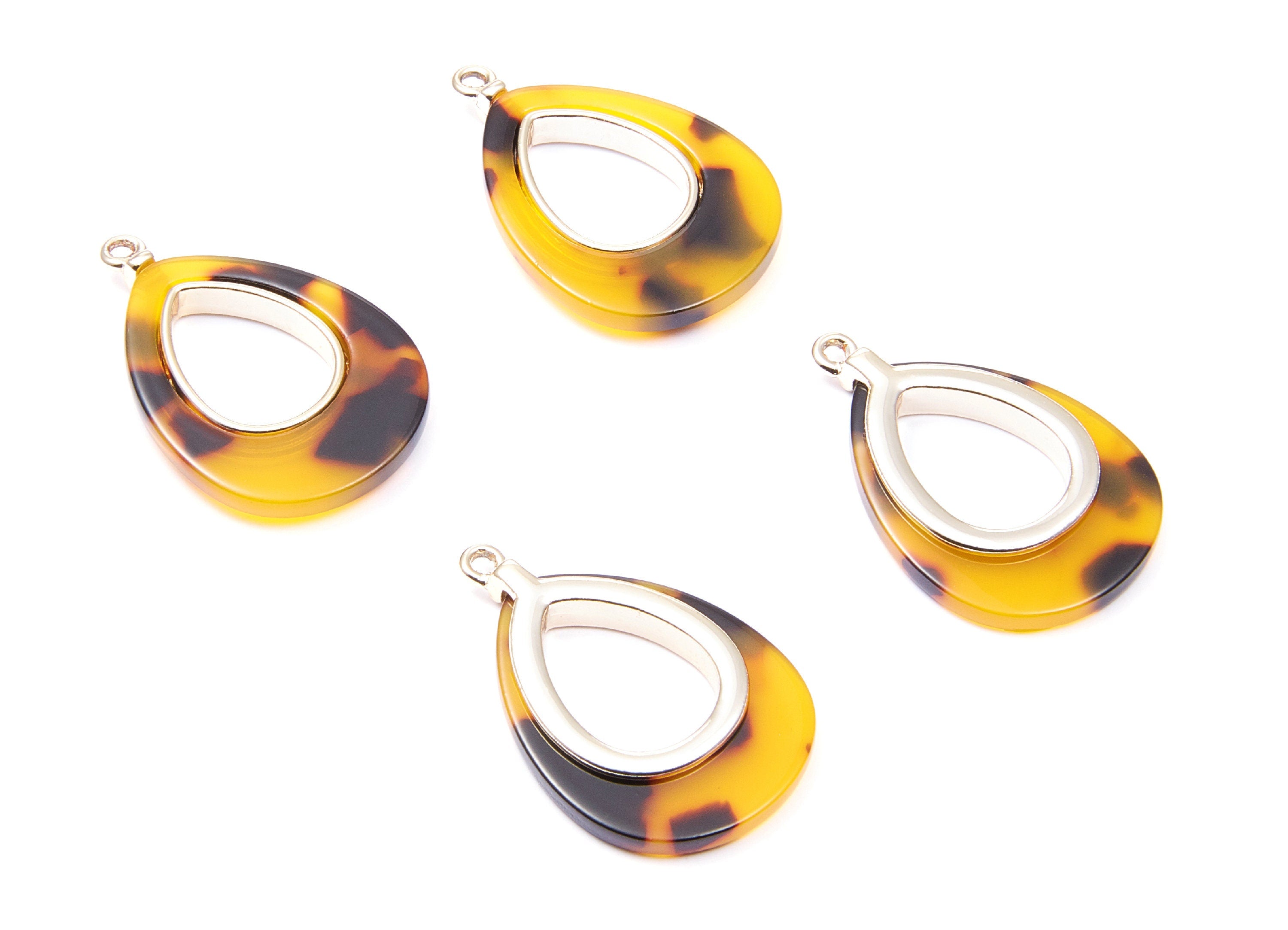 Alloy Frame Cellulose Acetate Charms - Acetate Acrylic Earring Charms - Marquise Pendant - Jewelry Supplies - 33.1x21.39x3.8mm - AC1182D - DOMEDBAZAAR