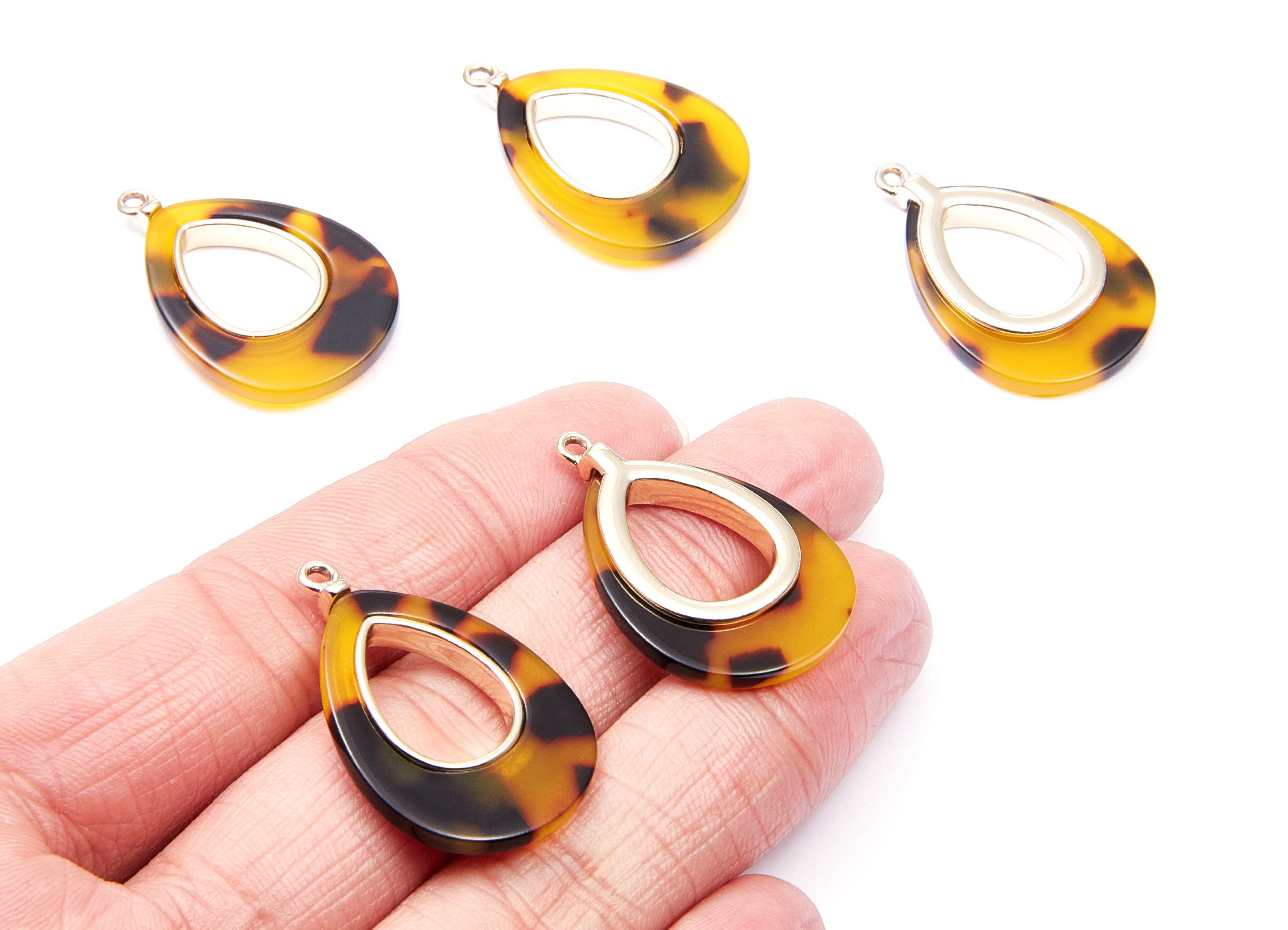 Alloy Frame Cellulose Acetate Charms - Acetate Acrylic Earring Charms - Marquise Pendant - Jewelry Supplies - 33.1x21.39x3.8mm - AC1182D - DOMEDBAZAAR
