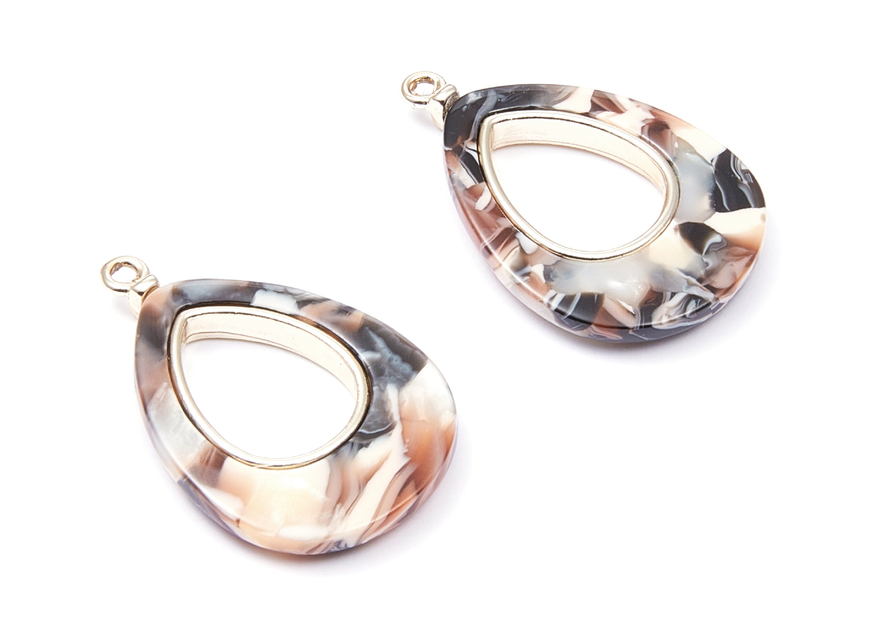 Alloy Frame Cellulose Acetate Charms - Acetate Acrylic Earring Charms - Marquise Shaped - Color Code: A51 - 33.1x21.39x3.8mm - AC1182F - DOMEDBAZAAR