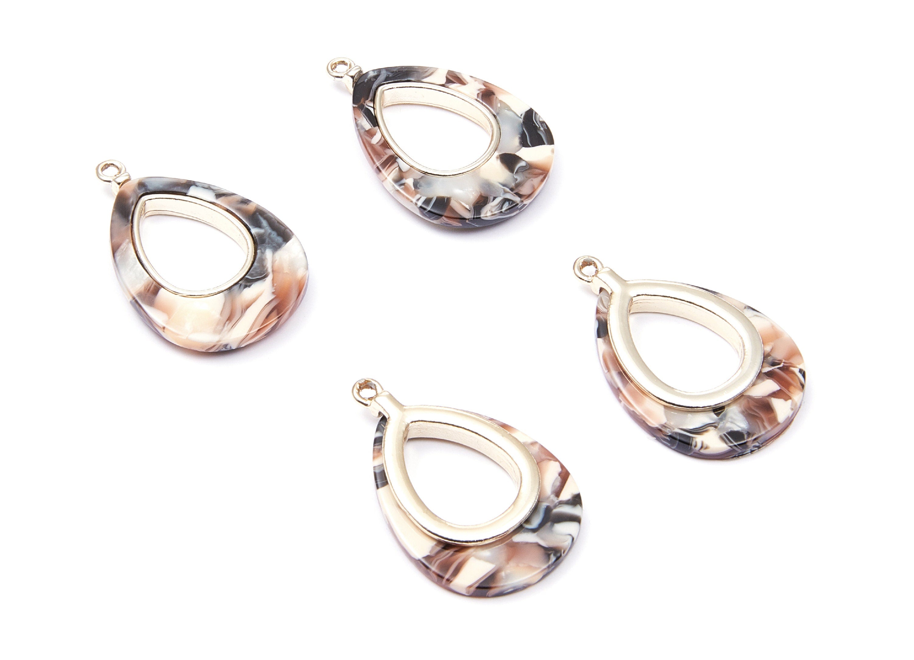 Alloy Frame Cellulose Acetate Charms - Acetate Acrylic Earring Charms - Marquise Shaped - Color Code: A51 - 33.1x21.39x3.8mm - AC1182F - DOMEDBAZAAR