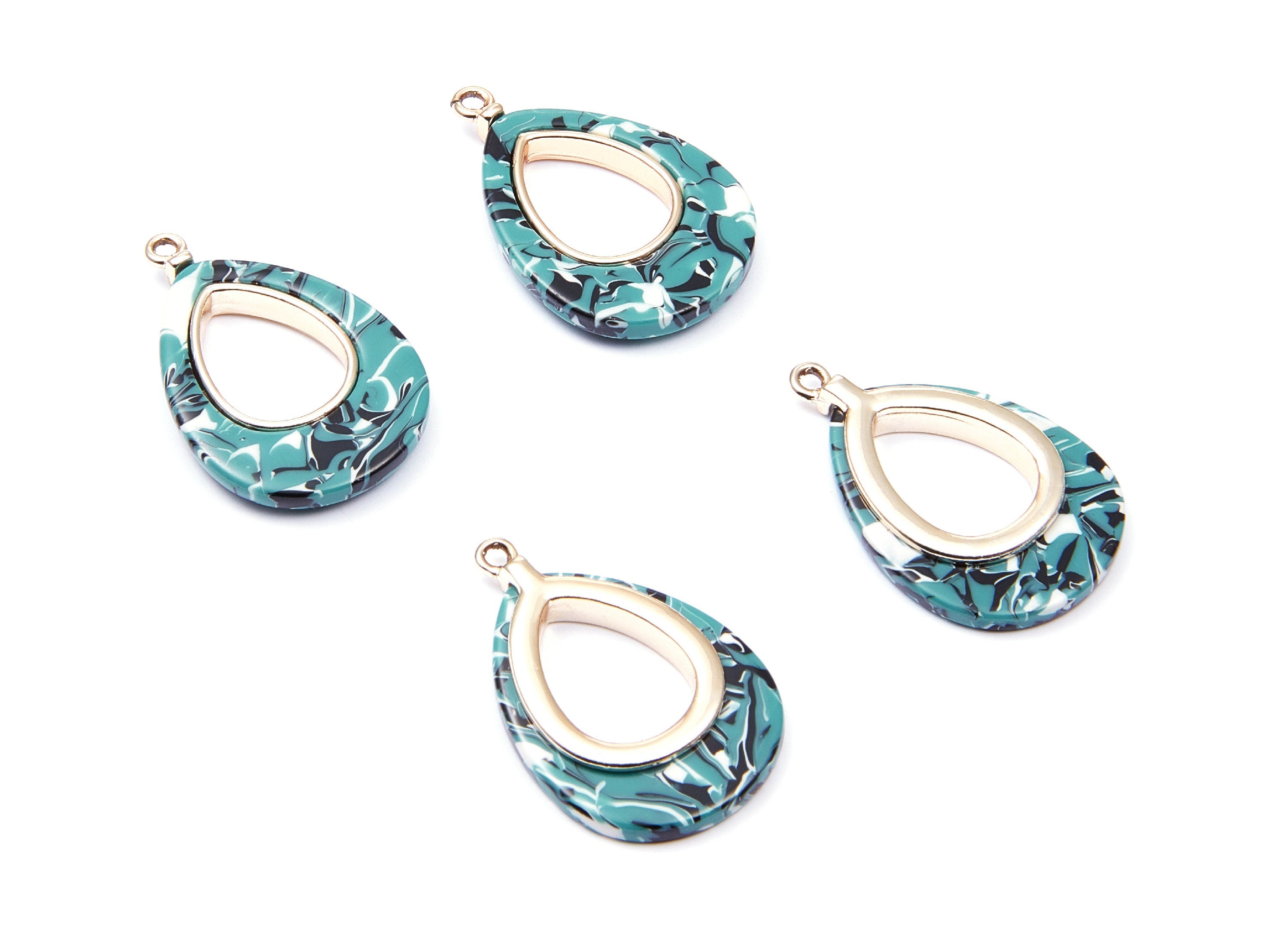 Alloy Frame Cellulose Acetate Charms - Acetate Acrylic Earring Charms - Marquise Shaped Pendant - 33.1x21.39x3.8mm - AC1182G - DOMEDBAZAAR