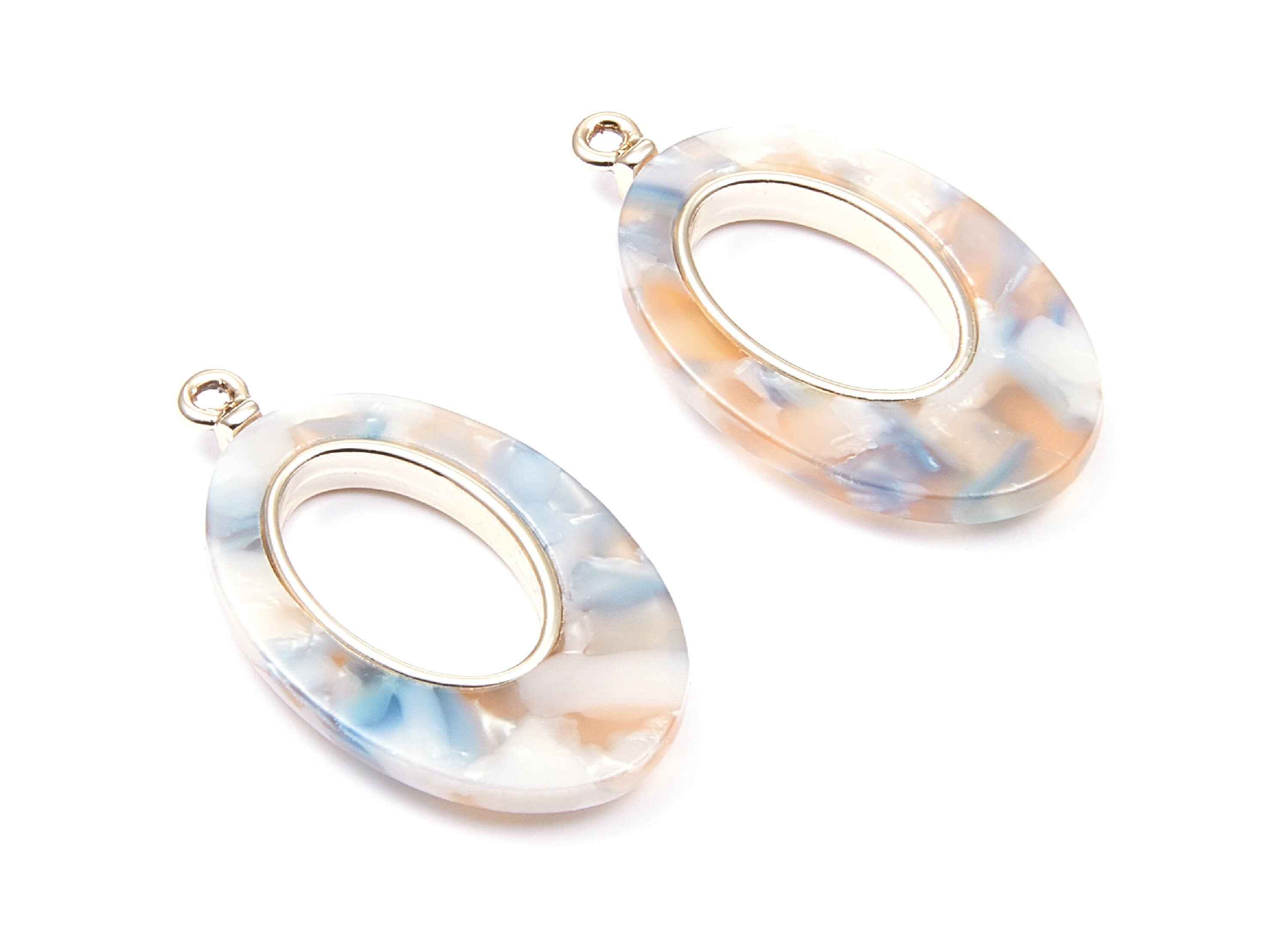 Alloy Frame Cellulose Acetate Charms - Acetate Acrylic Earring Charms - Marquise Shaped Pendant - 34.54x19.86x4.08mm - AC1183A - DOMEDBAZAAR