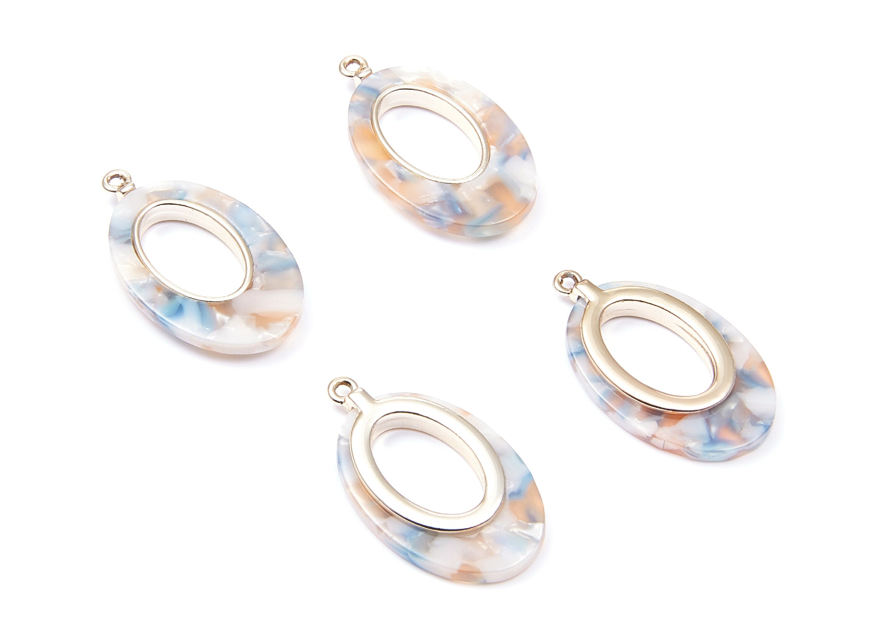 Alloy Frame Cellulose Acetate Charms - Acetate Acrylic Earring Charms - Marquise Shaped Pendant - 34.54x19.86x4.08mm - AC1183A - DOMEDBAZAAR